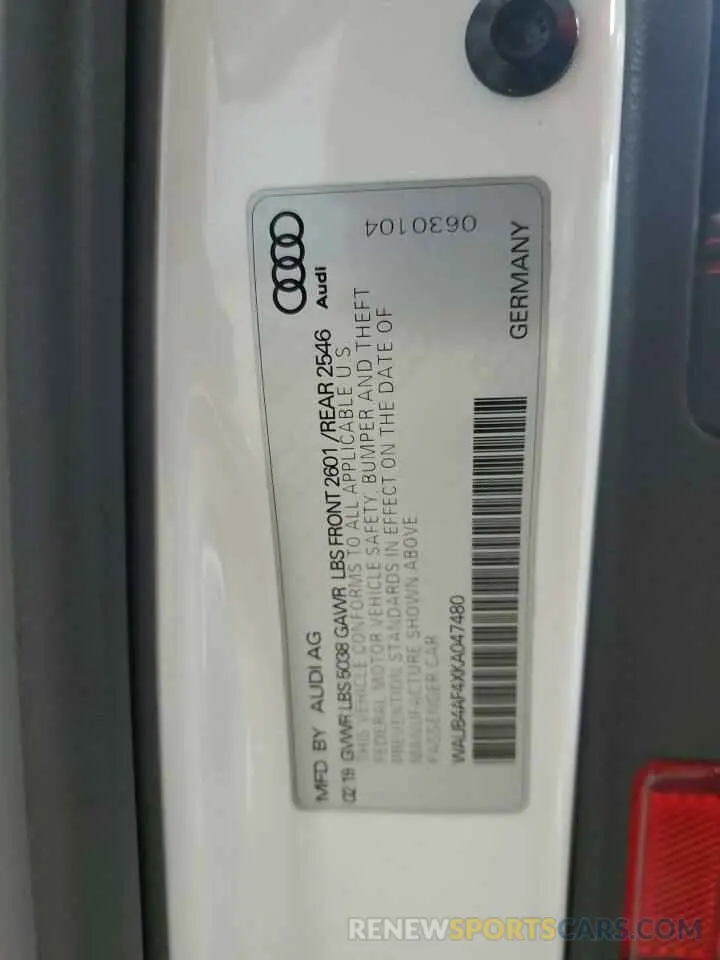 12 fotografías del automóvil dañado WAUB4AF4XKA047480 AUDI S4/RS4 2019