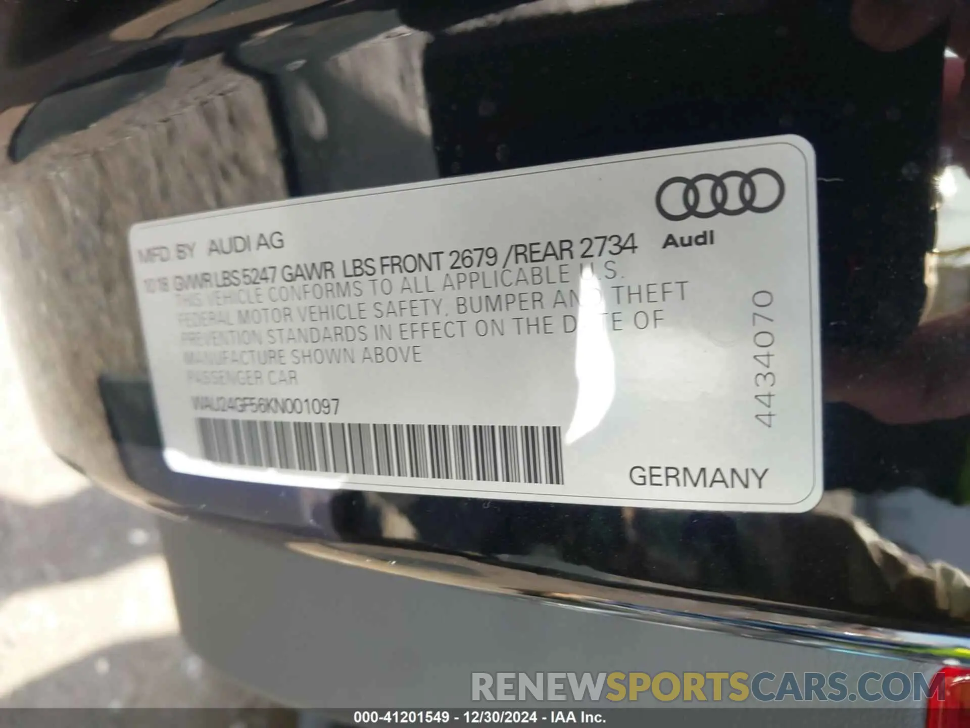 9 fotografías del automóvil dañado WAU24GF56KN001097 AUDI S5 2019