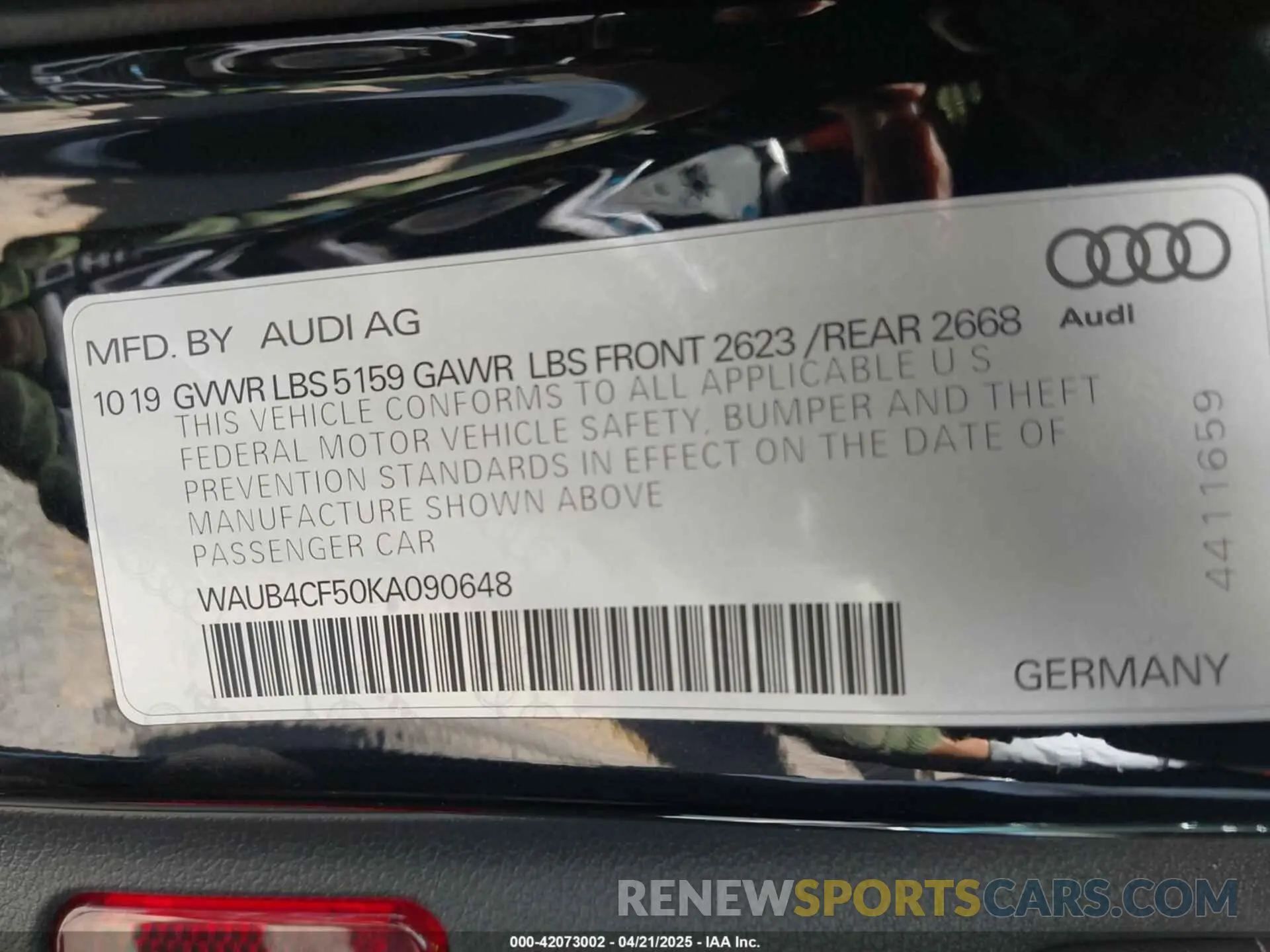 9 fotografías del automóvil dañado WAUB4CF50KA090648 AUDI S5 2019
