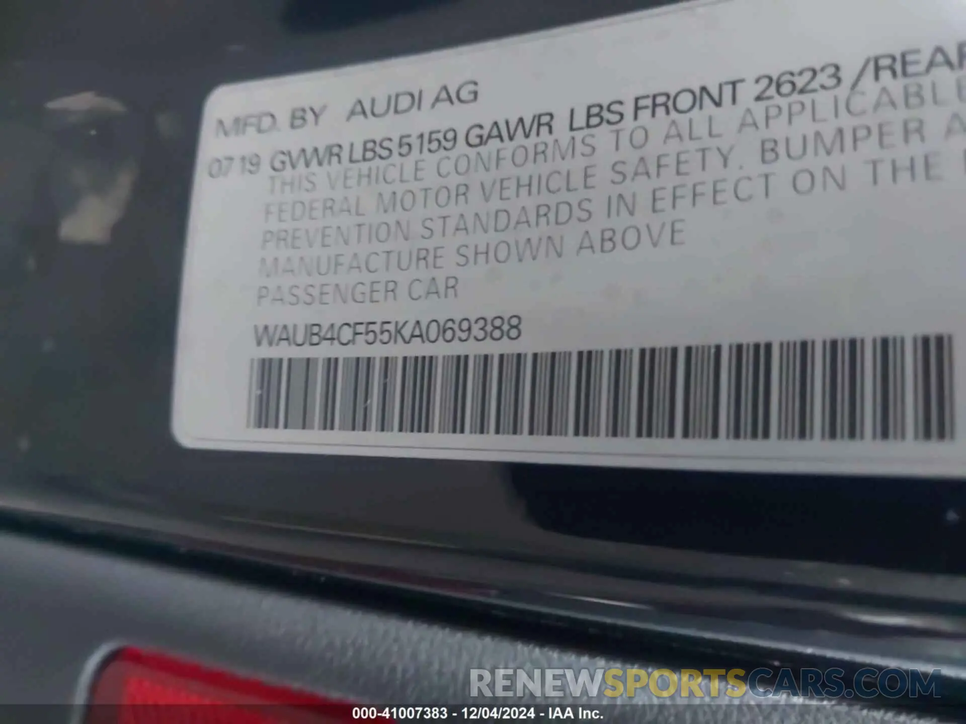 9 fotografías del automóvil dañado WAUB4CF55KA069388 AUDI S5 2019