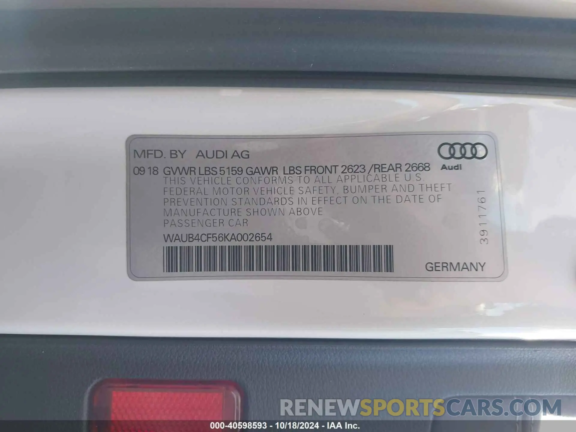 9 fotografías del automóvil dañado WAUB4CF56KA002654 AUDI S5 2019
