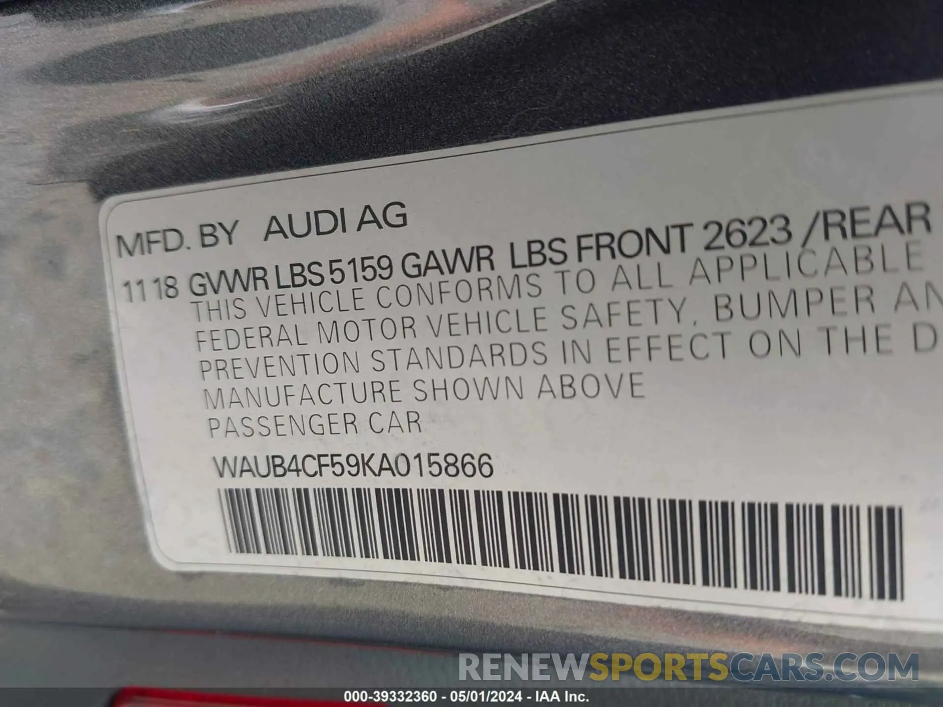 9 fotografías del automóvil dañado WAUB4CF59KA015866 AUDI S5 2019