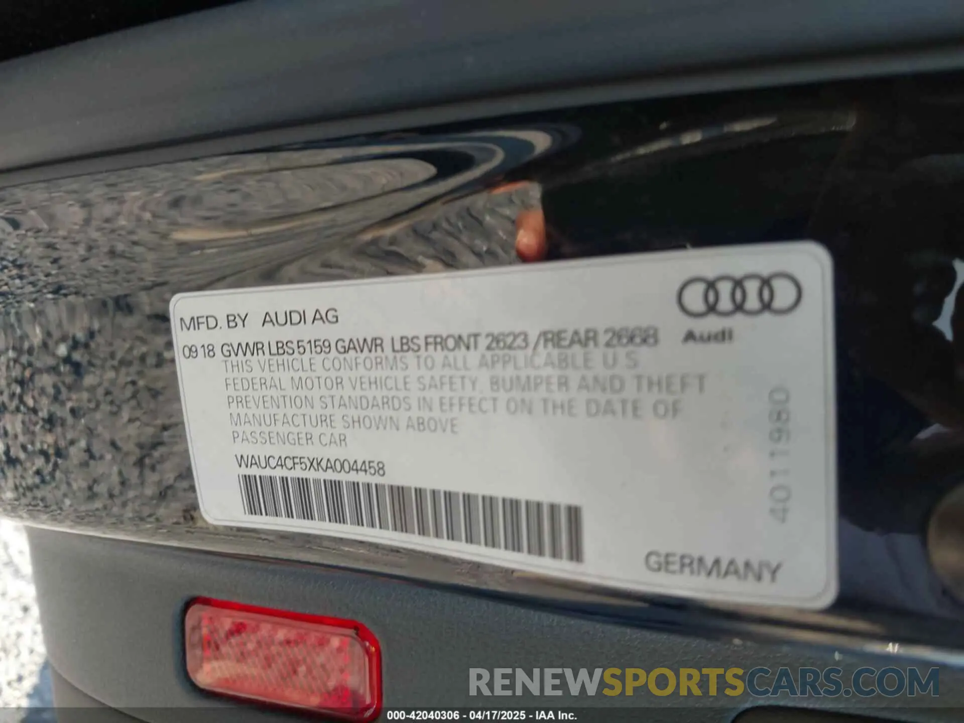 9 fotografías del automóvil dañado WAUC4CF5XKA004458 AUDI S5 2019