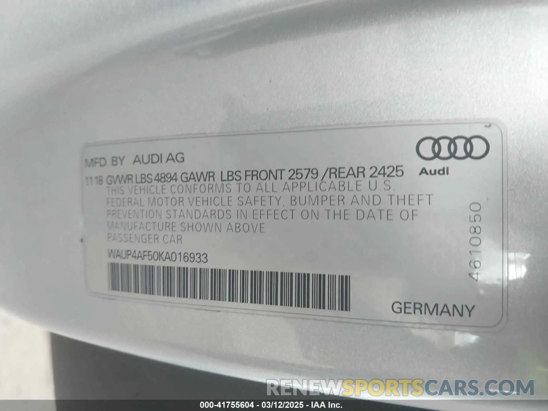 9 fotografías del automóvil dañado WAUP4AF50KA016933 AUDI S5 2019
