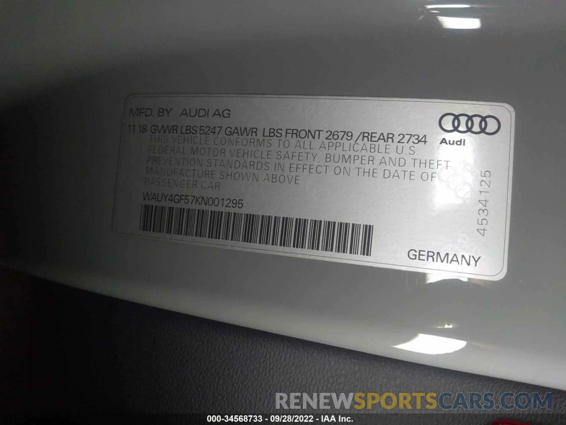 9 fotografías del automóvil dañado WAUY4GF57KN001295 AUDI S5 CABRIOLET 2019