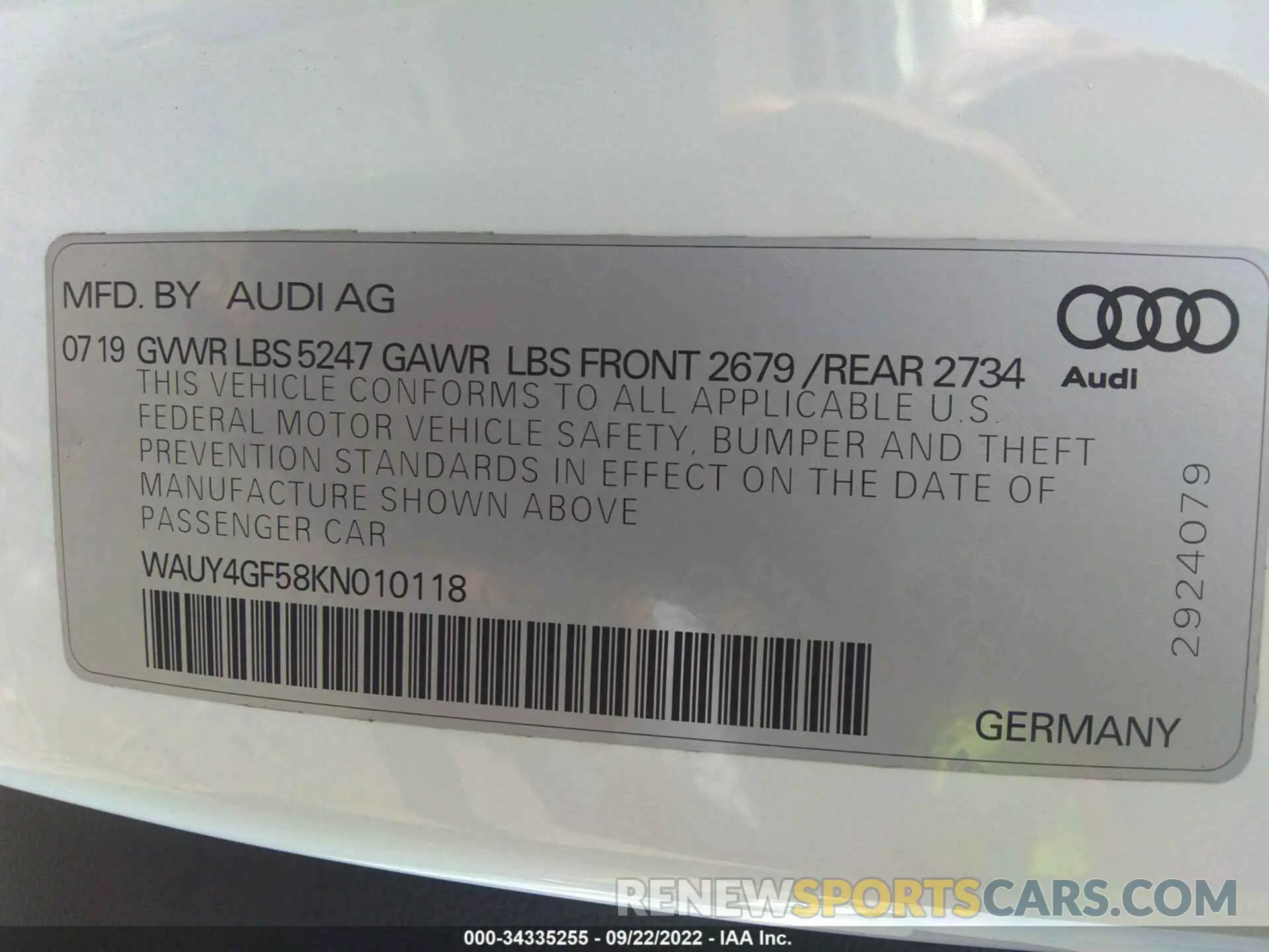 9 fotografías del automóvil dañado WAUY4GF58KN010118 AUDI S5 CABRIOLET 2019
