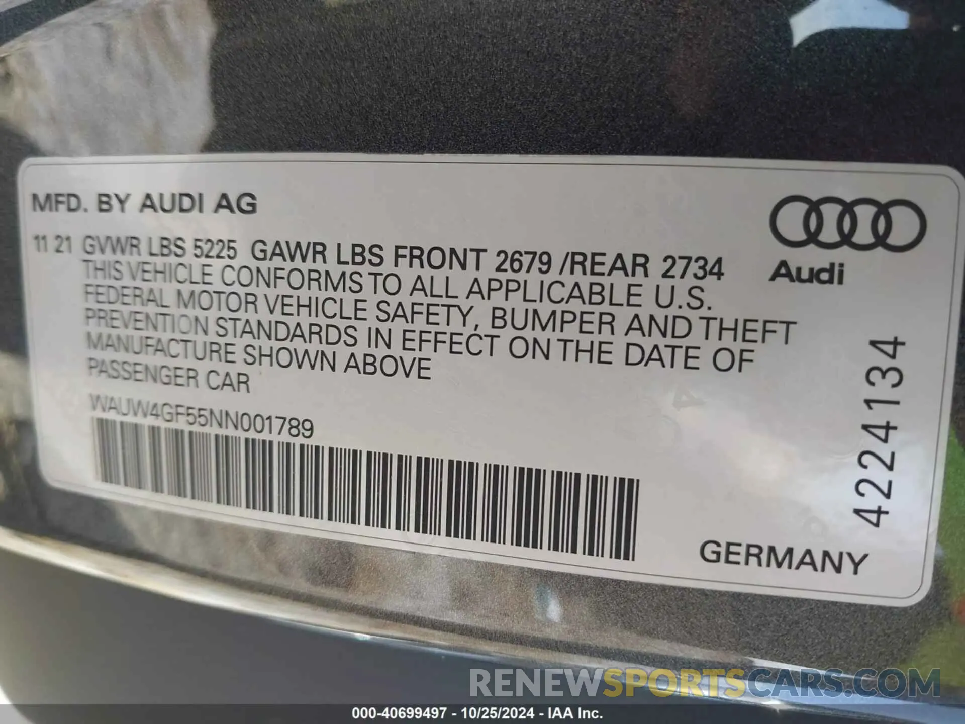 9 fotografías del automóvil dañado WAUW4GF55NN001789 AUDI S5 CABRIOLET 2022