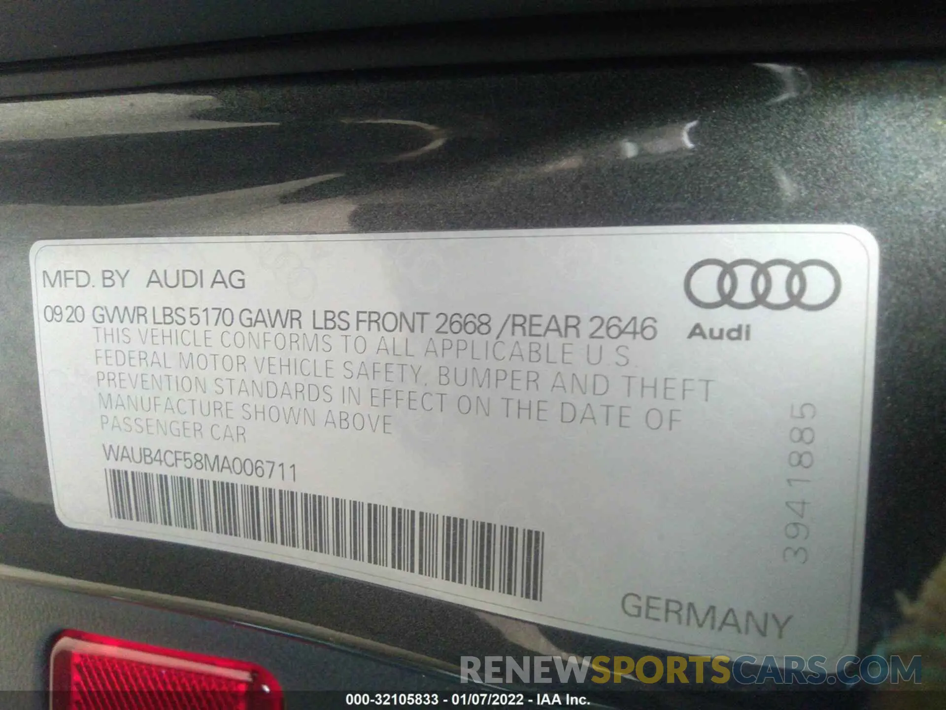 9 fotografías del automóvil dañado WAUB4CF58MA006711 AUDI S5 SPORTBACK 2021