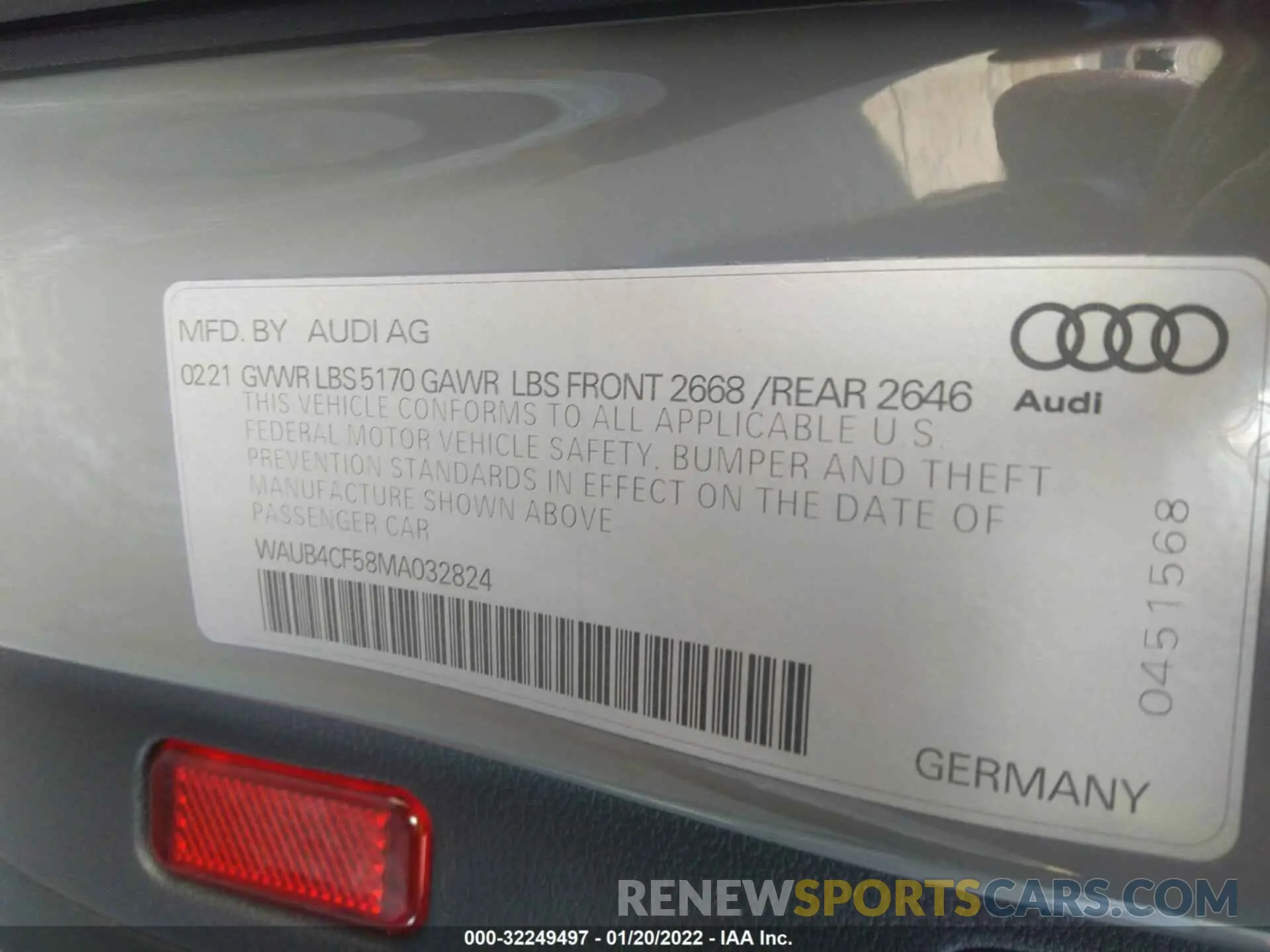 9 fotografías del automóvil dañado WAUB4CF58MA032824 AUDI S5 SPORTBACK 2021