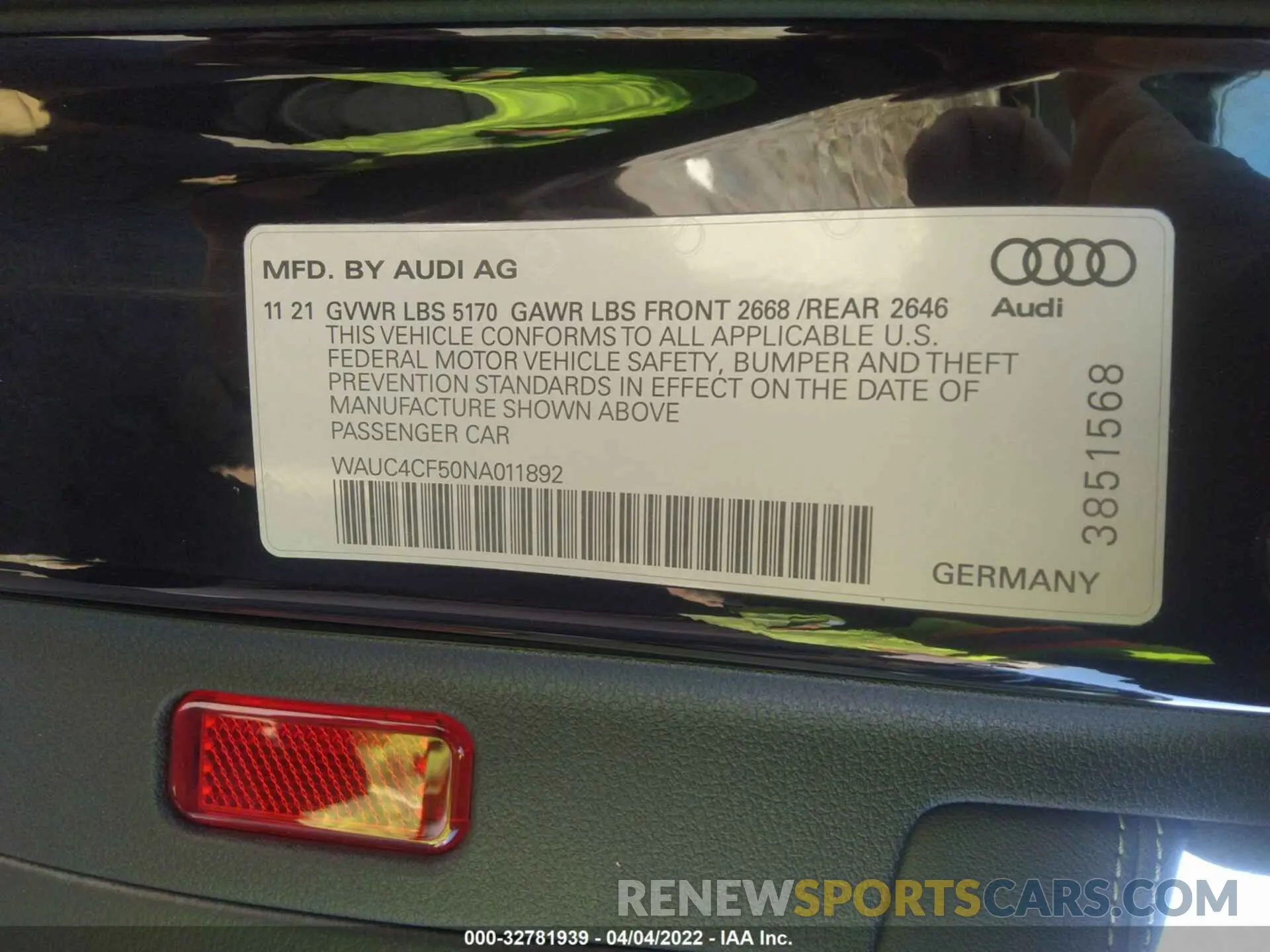 9 fotografías del automóvil dañado WAUC4CF50NA011892 AUDI S5 SPORTBACK 2022