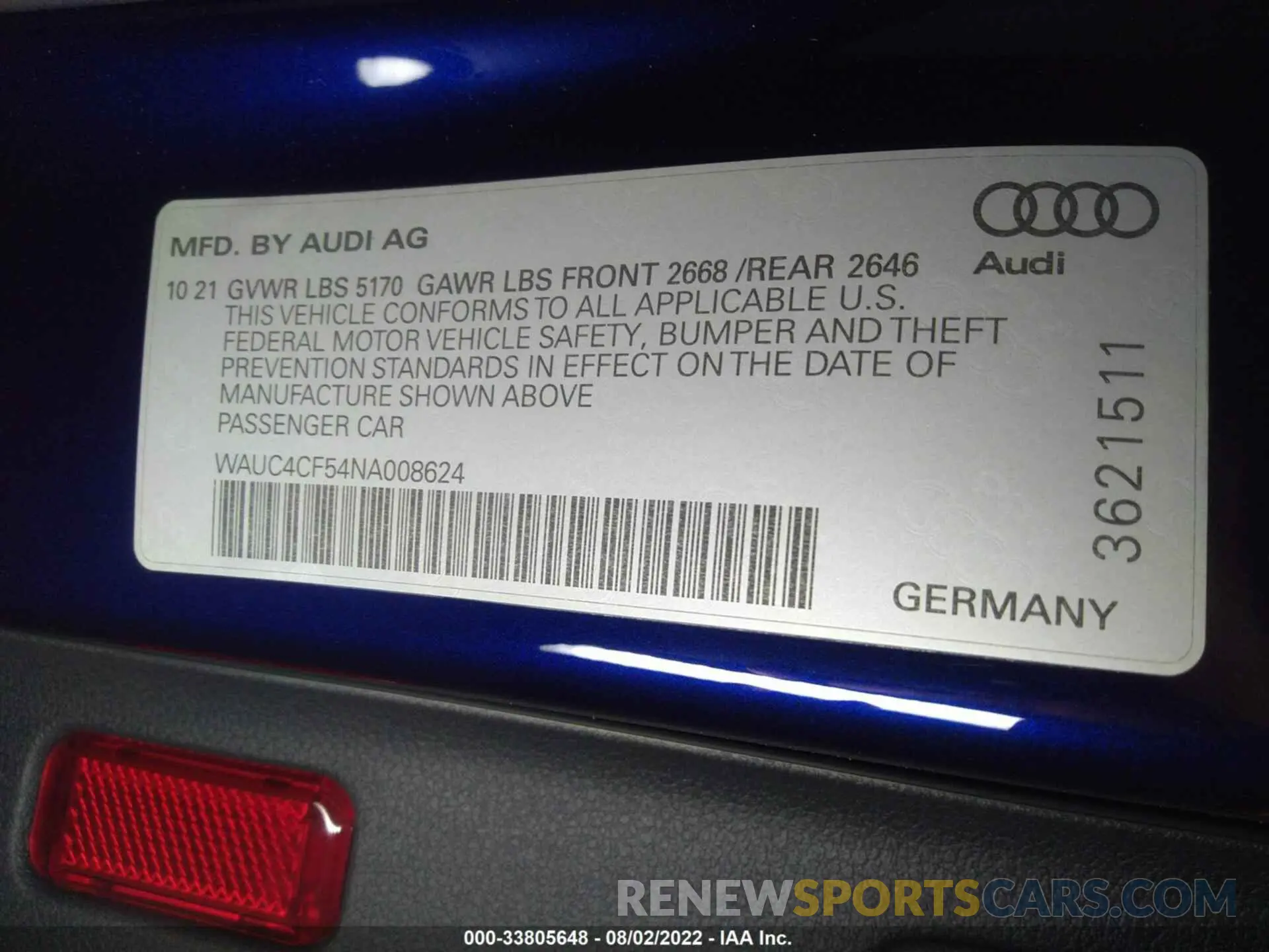 9 fotografías del automóvil dañado WAUC4CF54NA008624 AUDI S5 SPORTBACK 2022