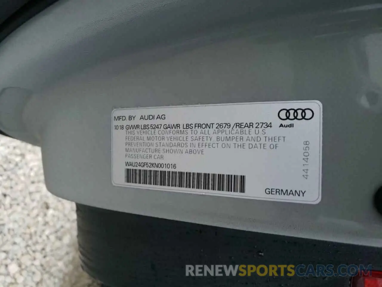 10 fotografías del automóvil dañado WAU24GF52KN001016 AUDI S5/RS5 2019