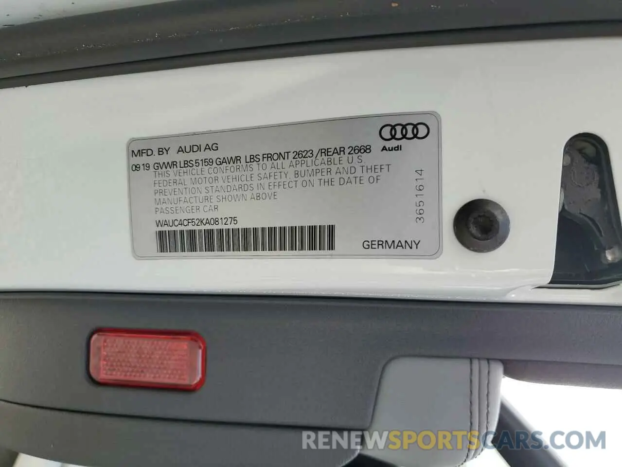 10 fotografías del automóvil dañado WAUC4CF52KA081275 AUDI S5/RS5 2019