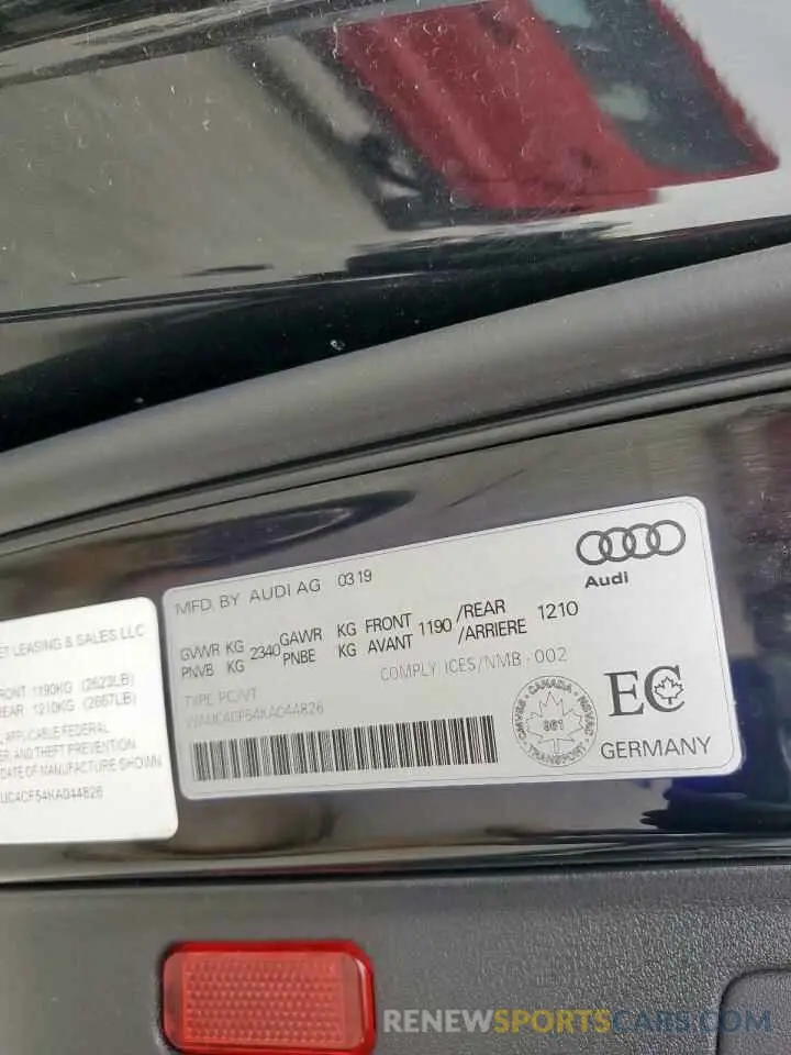 13 fotografías del automóvil dañado WAUC4CF54KA044826 AUDI S5/RS5 2019