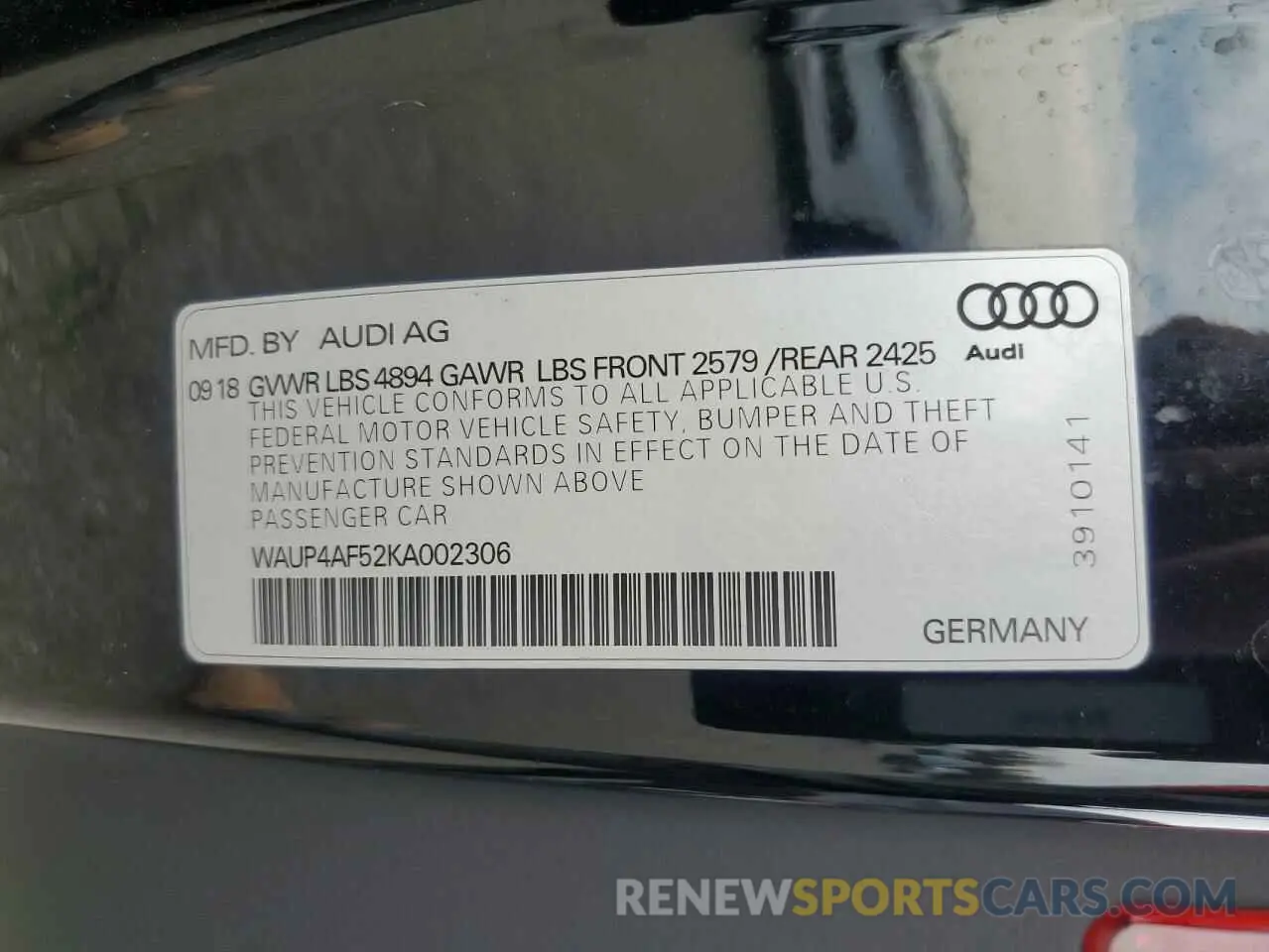12 fotografías del automóvil dañado WAUP4AF52KA002306 AUDI S5/RS5 2019