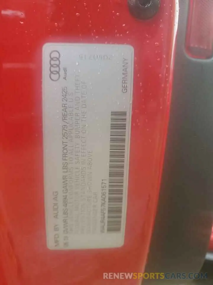 12 fotografías del automóvil dañado WAUR4AF57KA061571 AUDI S5/RS5 2019