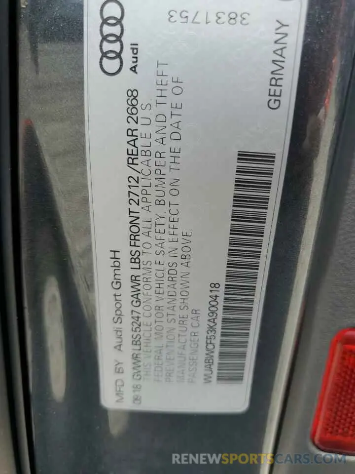 12 fotografías del automóvil dañado WUABWCF53KA900418 AUDI S5/RS5 2019