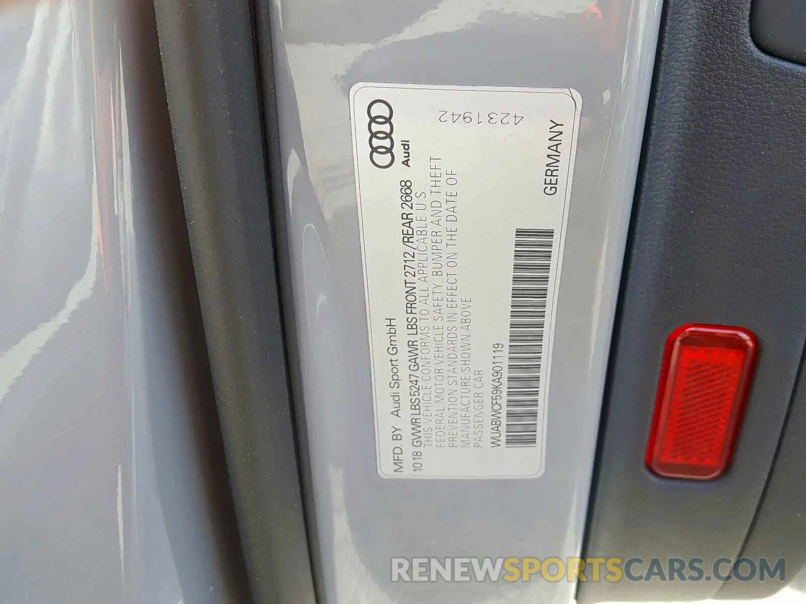 10 fotografías del automóvil dañado WUABWCF59KA901119 AUDI S5/RS5 2019