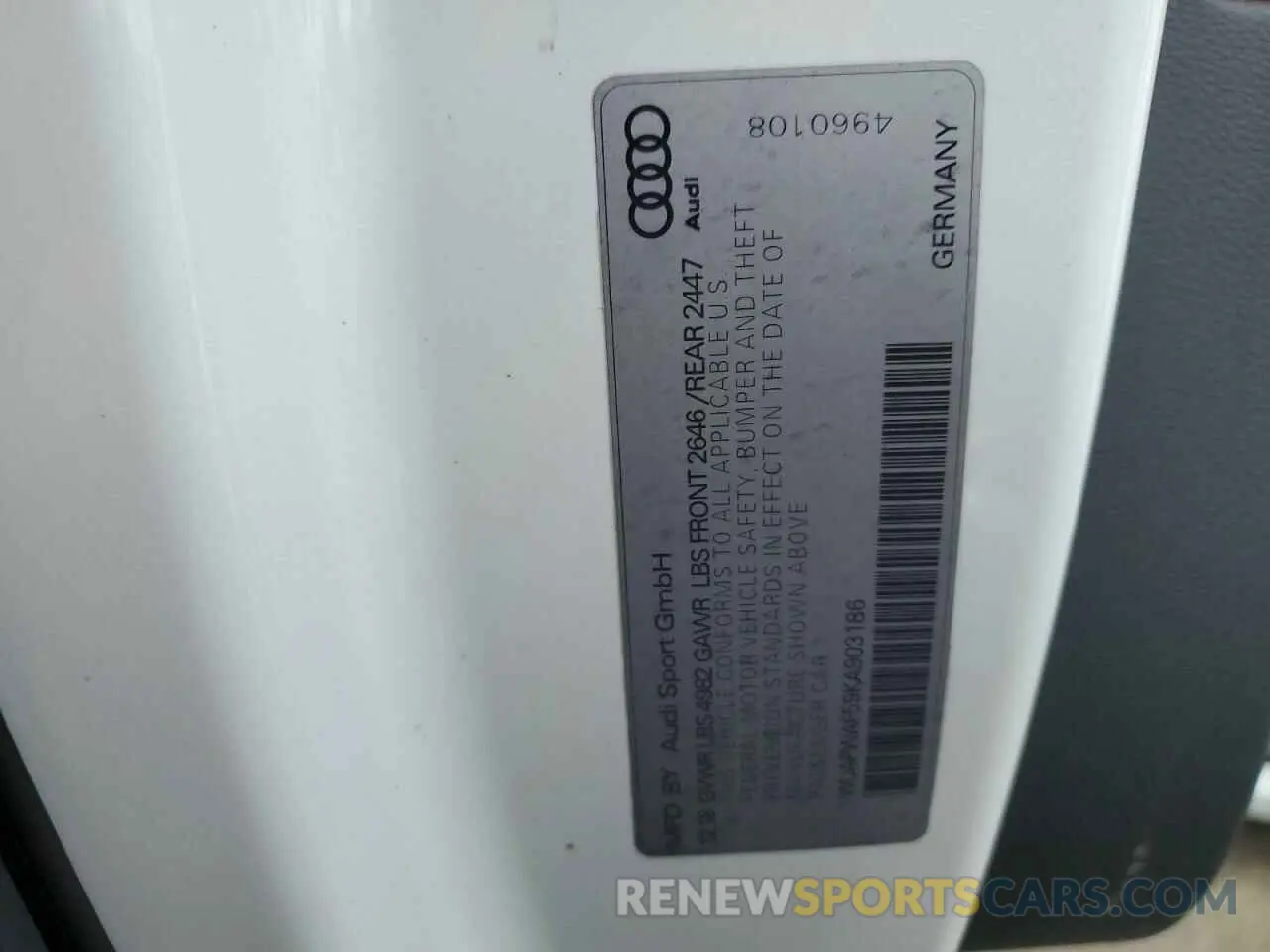 13 fotografías del automóvil dañado WUAPWAF59KA903186 AUDI S5/RS5 2019
