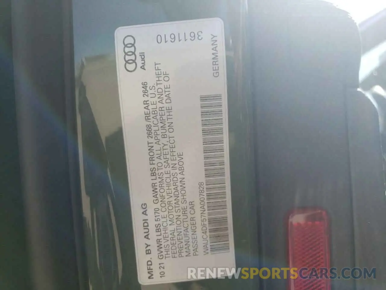 10 fotografías del automóvil dañado WAUC4DF57NA007828 AUDI S5/RS5 2022