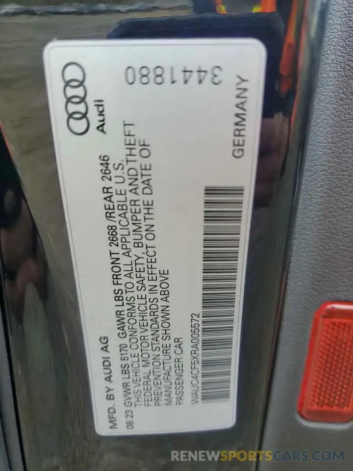 12 fotografías del automóvil dañado WAUC4CF5XRA005572 AUDI S5/RS5 2024