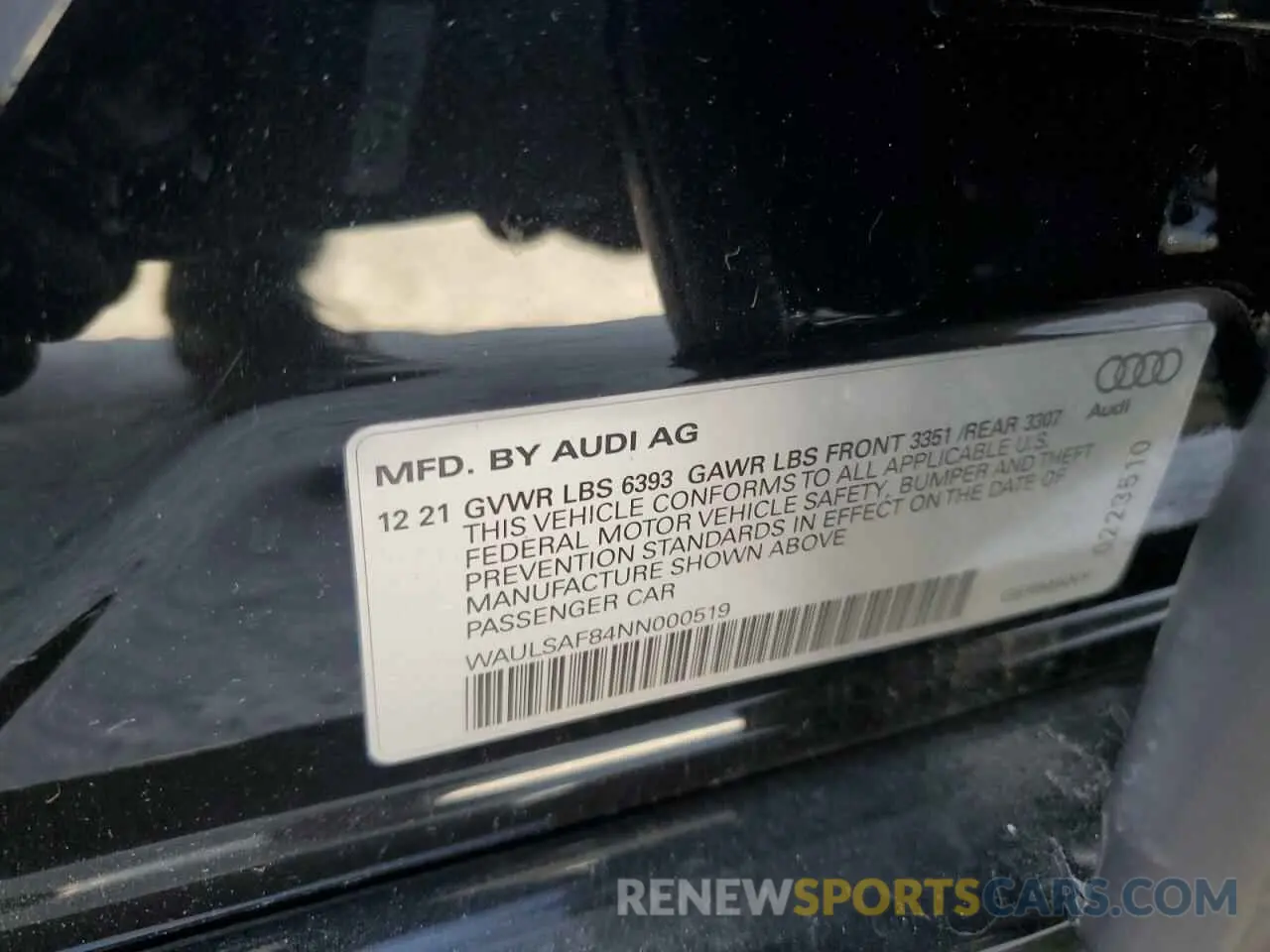 12 fotografías del automóvil dañado WAULSAF84NN000519 AUDI S8 2022