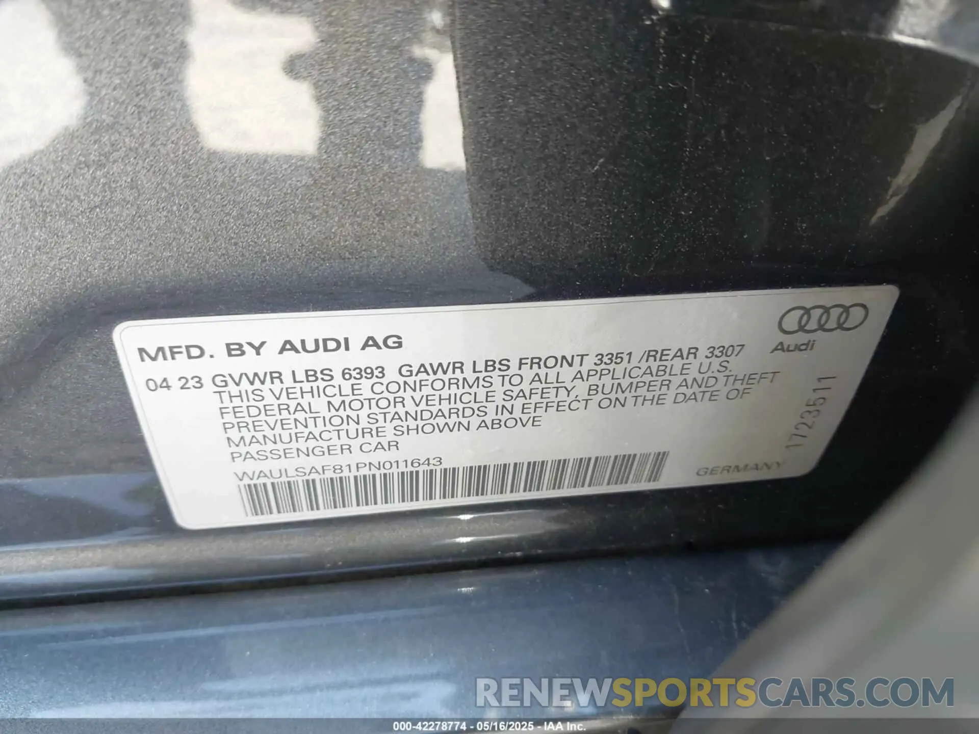 9 fotografías del automóvil dañado WAULSAF81PN011643 AUDI S8 2023