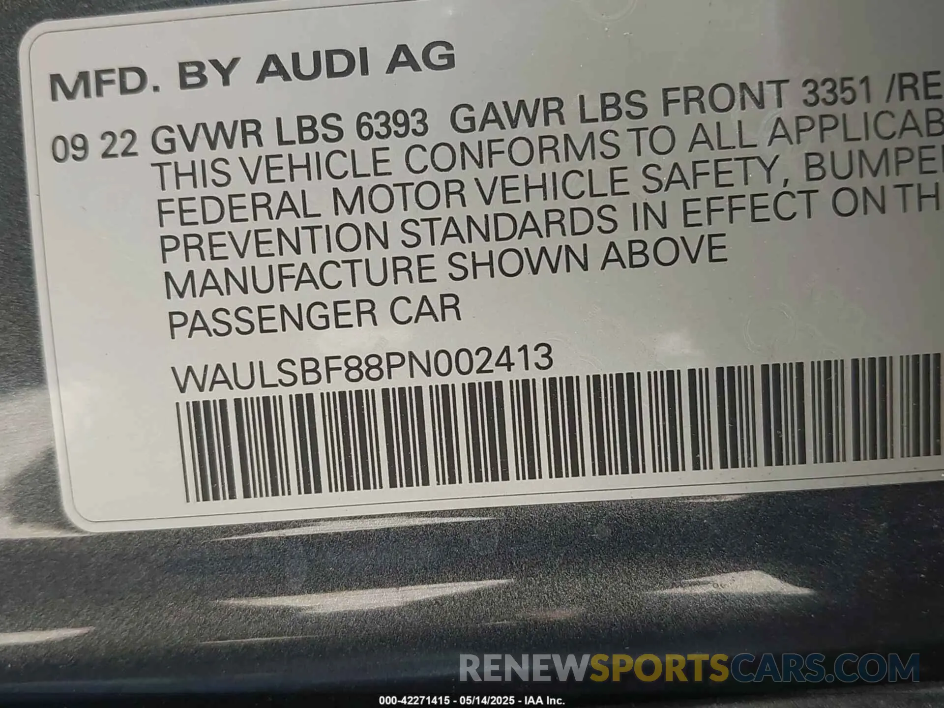 9 fotografías del automóvil dañado WAULSBF88PN002413 AUDI S8 2023