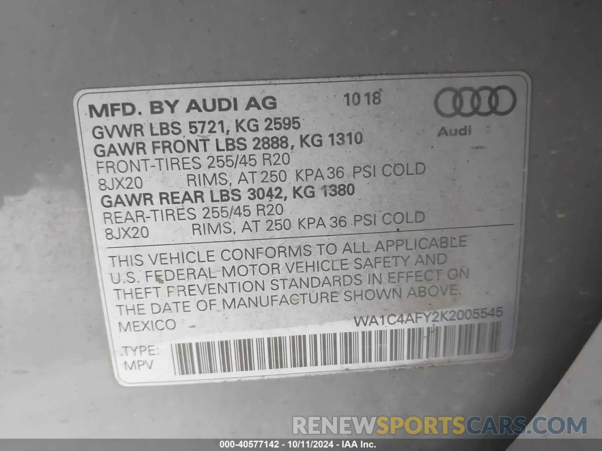9 fotografías del automóvil dañado WA1C4AFY2K2005545 AUDI SQ5 2019