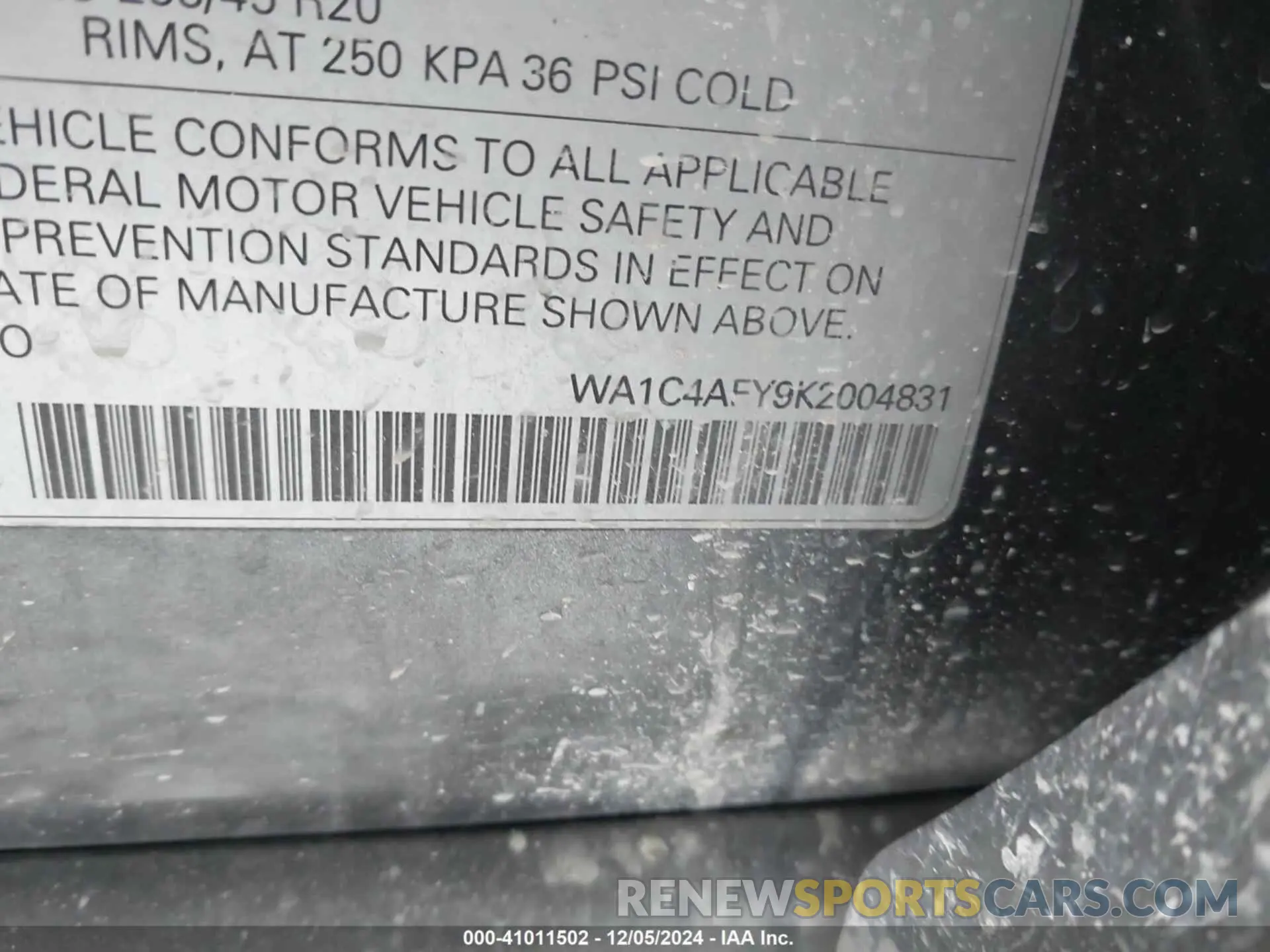 9 fotografías del automóvil dañado WA1C4AFY9K2004831 AUDI SQ5 2019