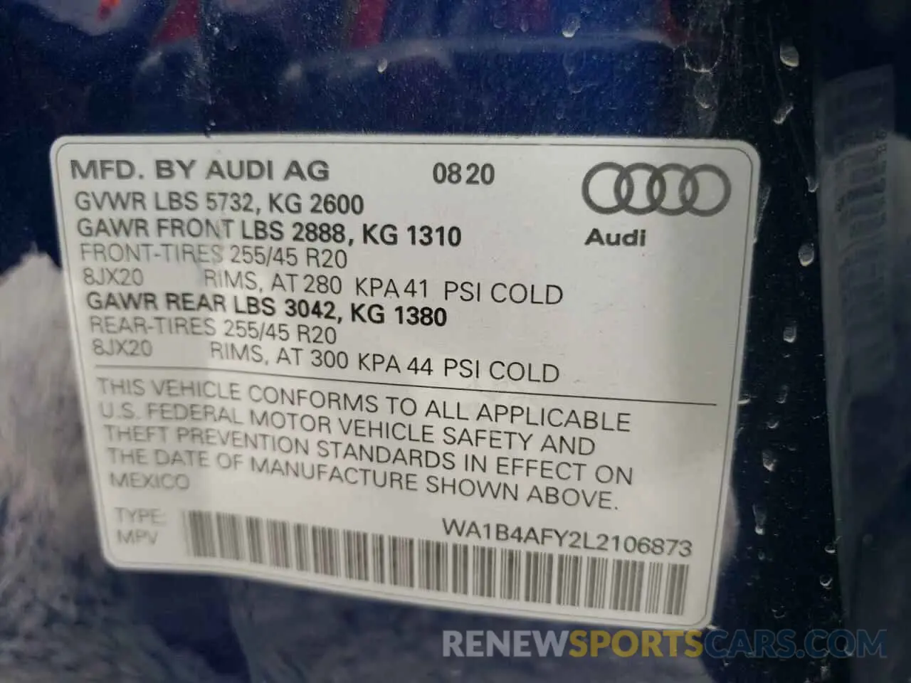 10 fotografías del automóvil dañado WA1B4AFY2L2106873 AUDI SQ5 2020