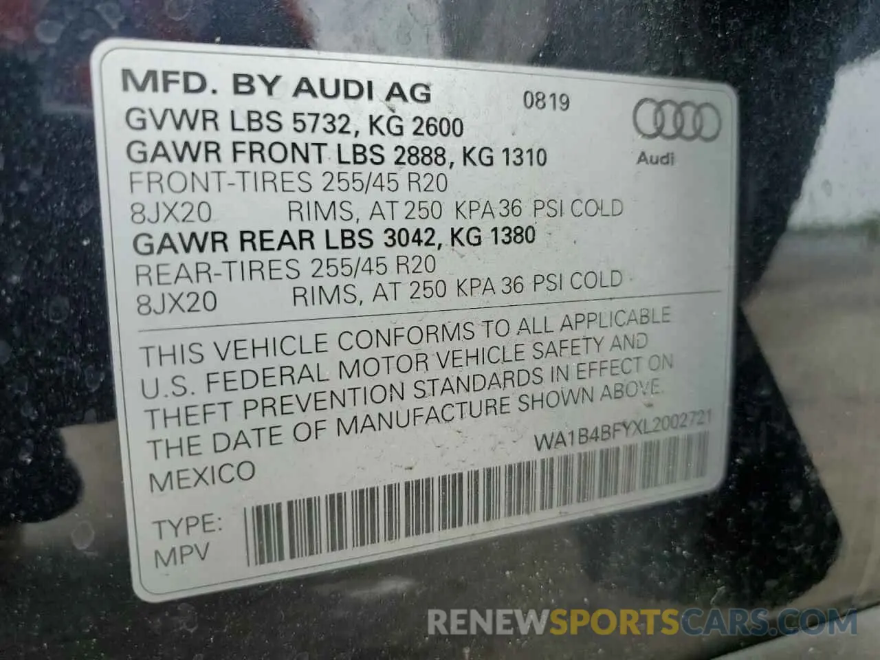 14 fotografías del automóvil dañado WA1B4BFYXL2002721 AUDI SQ5 2020