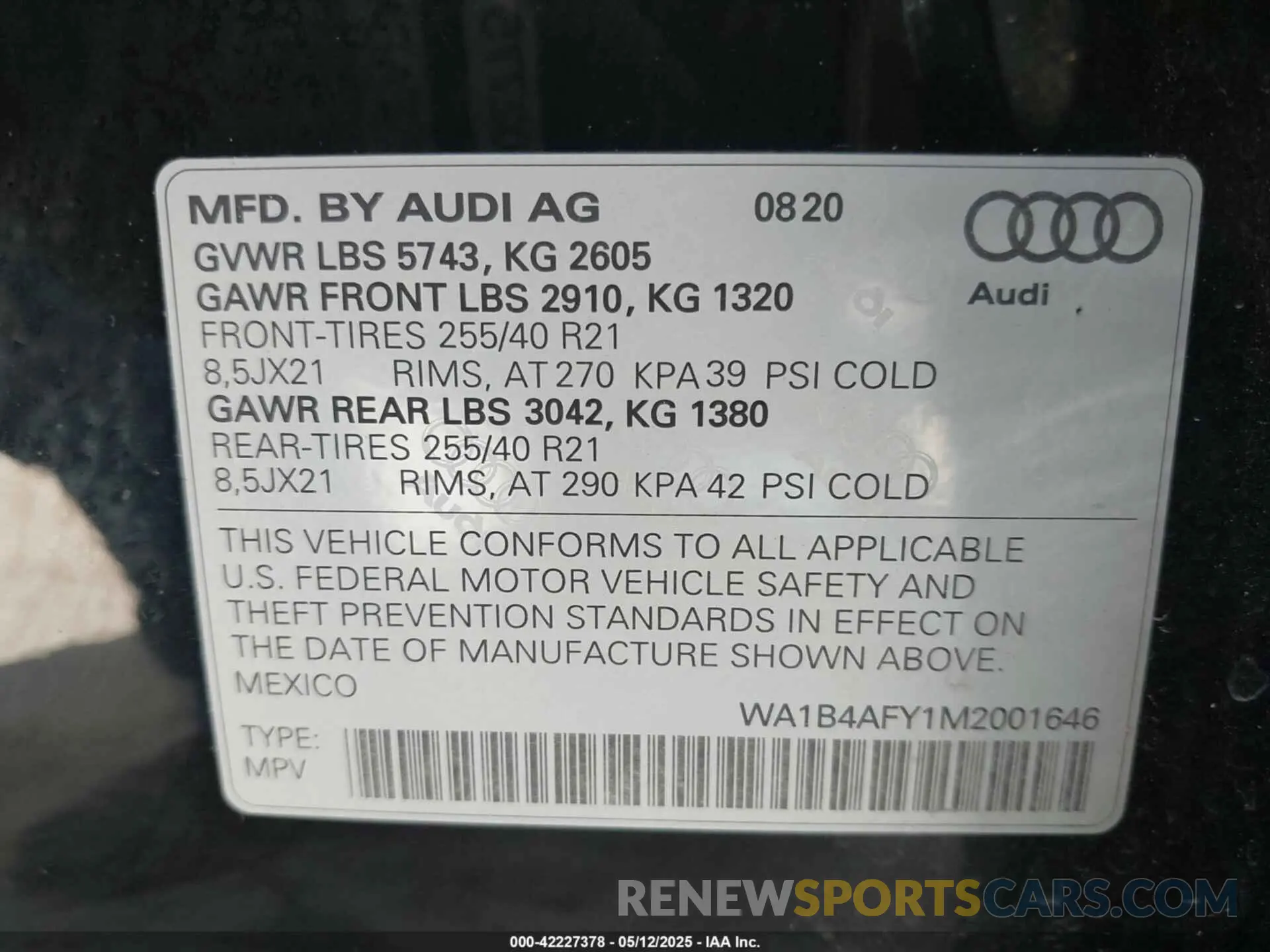 9 fotografías del automóvil dañado WA1B4AFY1M2001646 AUDI SQ5 2021