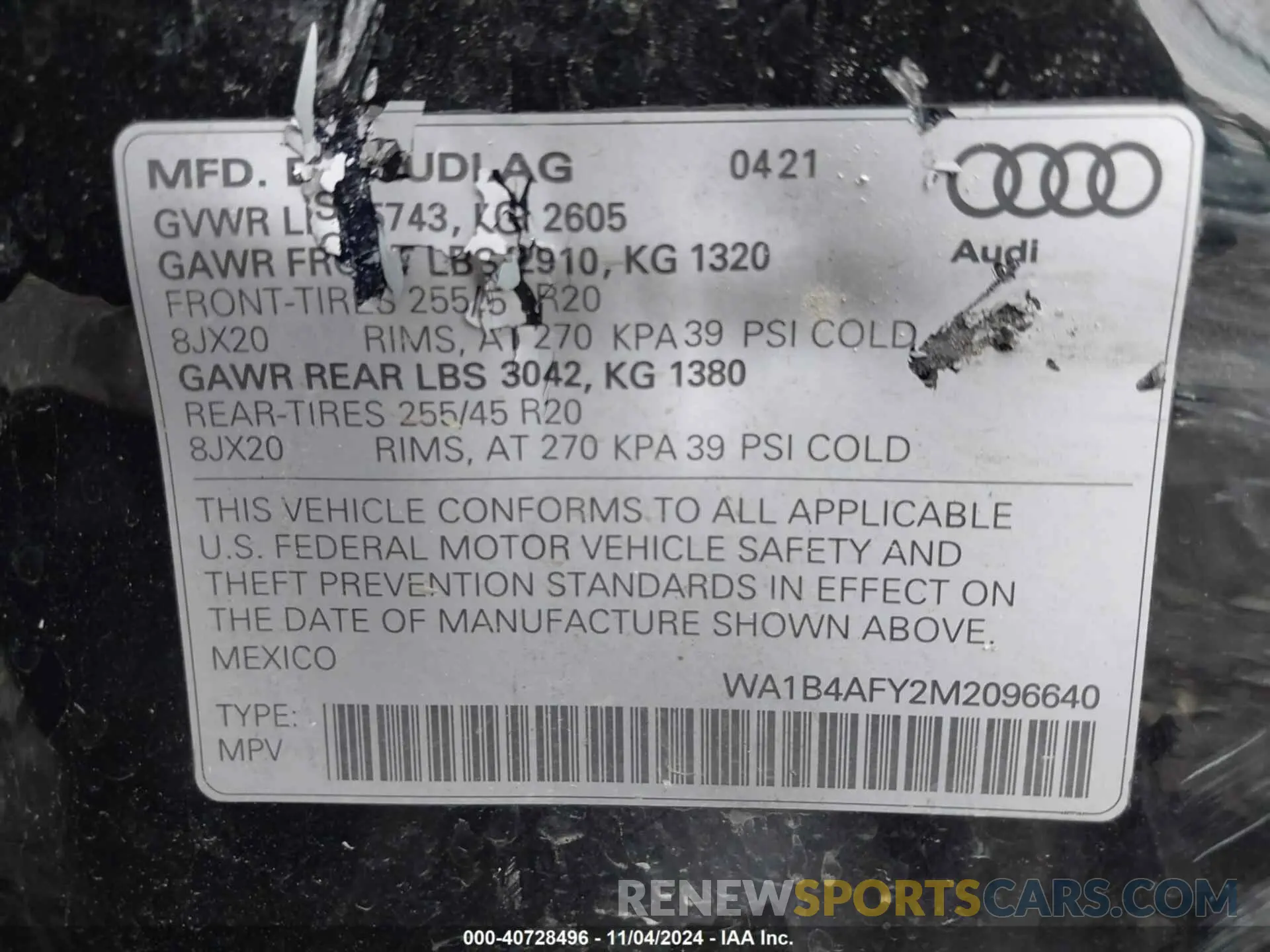 9 fotografías del automóvil dañado WA1B4AFY2M2096640 AUDI SQ5 2021