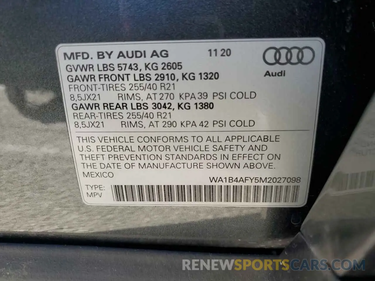 12 fotografías del automóvil dañado WA1B4AFY5M2027098 AUDI SQ5 2021
