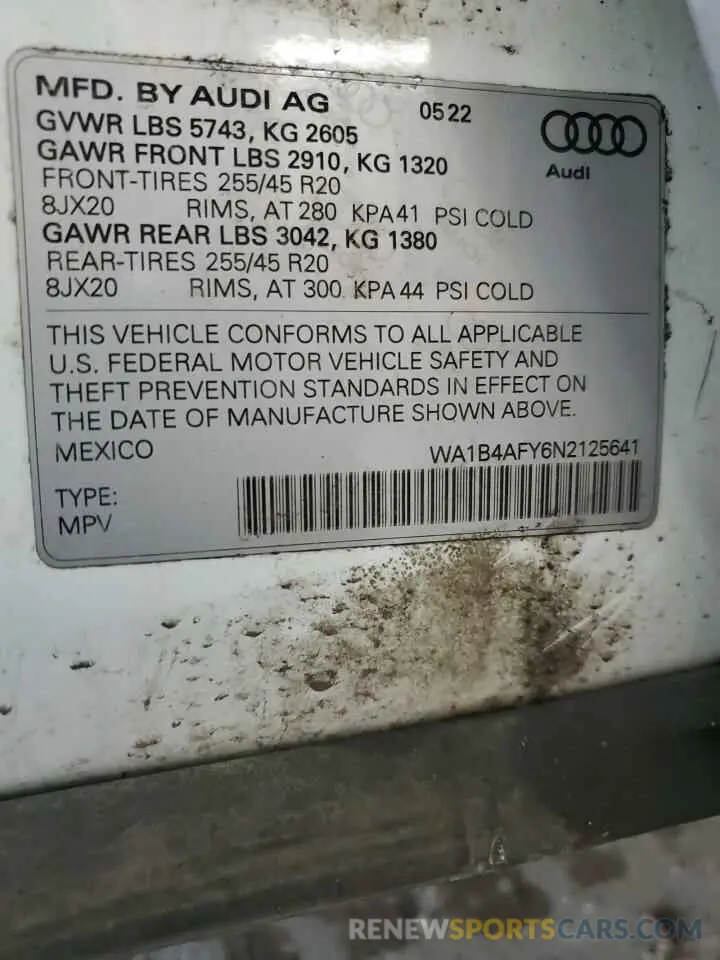 12 fotografías del automóvil dañado WA1B4AFY6N2125641 AUDI SQ5 2022