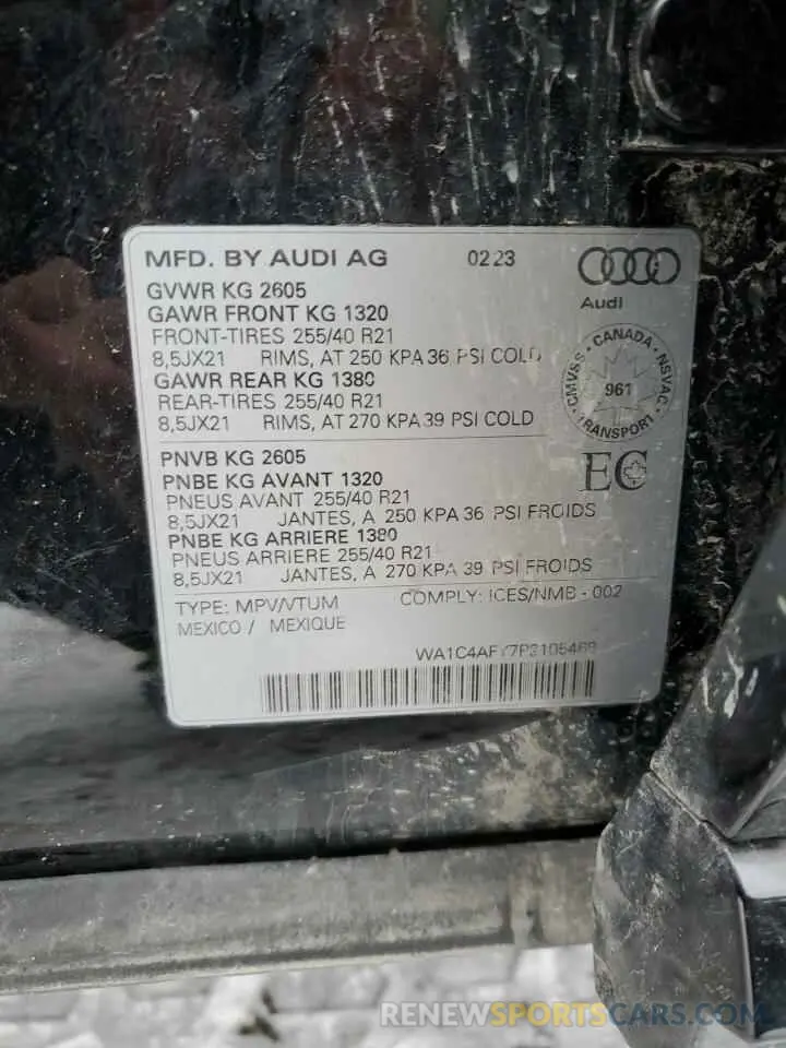 13 fotografías del automóvil dañado WA1C4AFY7P2105468 AUDI SQ5 2023