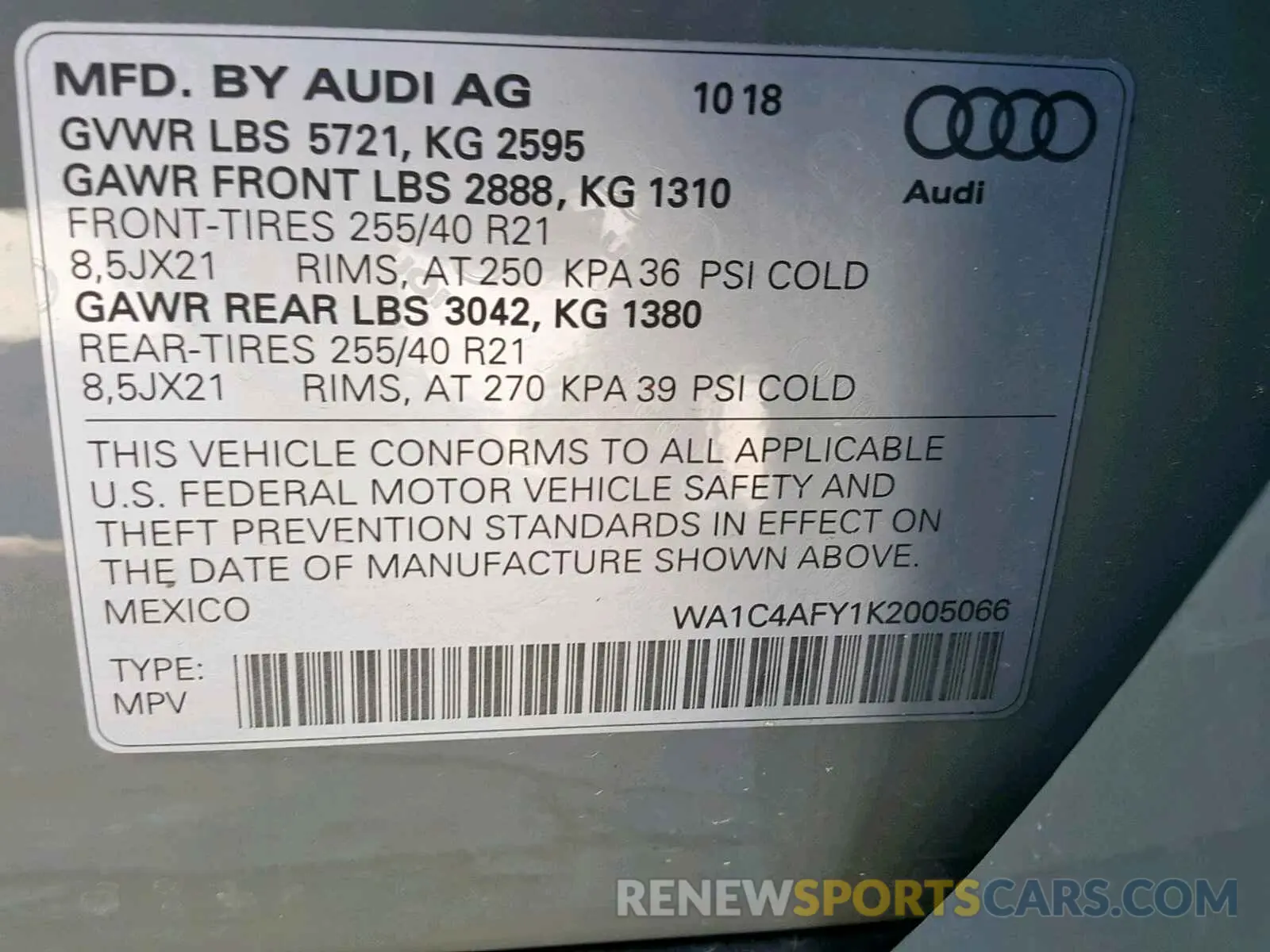 10 fotografías del automóvil dañado WA1C4AFY1K2005066 AUDI SQ5 PRESTI 2019
