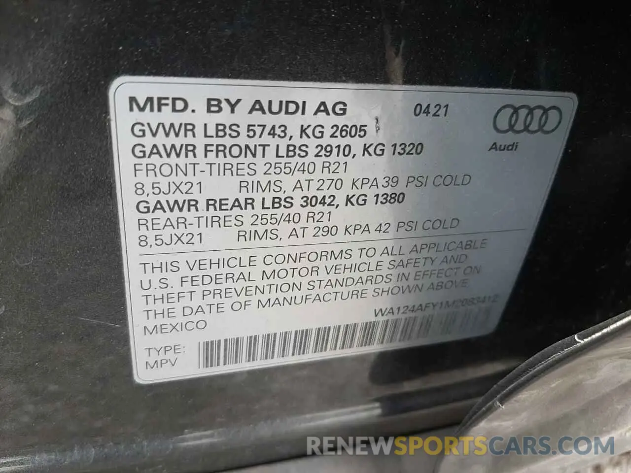 10 fotografías del automóvil dañado WA124AFY1M2083412 AUDI SQ5 SPORTB 2021