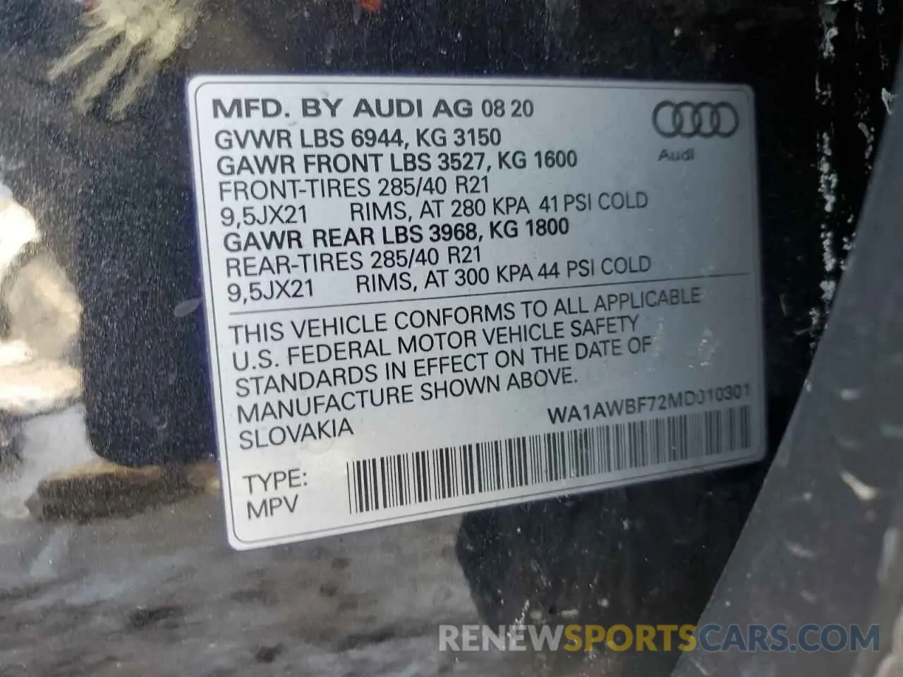 12 fotografías del automóvil dañado WA1AWBF72MD010301 AUDI SQ7 2021