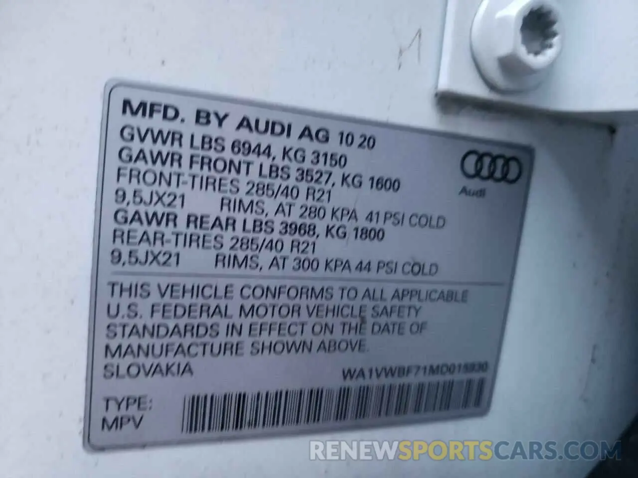 10 fotografías del automóvil dañado WA1VWBF71MD015930 AUDI SQ7 2021