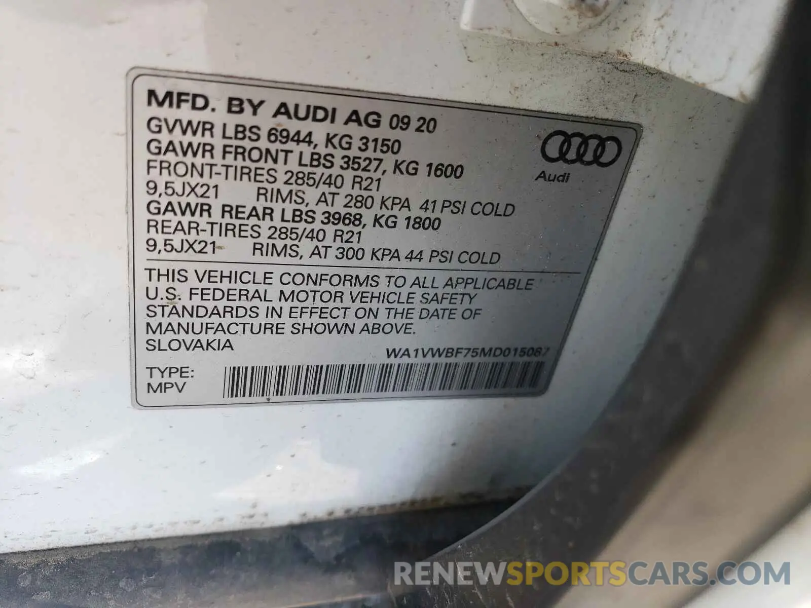 10 fotografías del automóvil dañado WA1VWBF75MD015087 AUDI SQ7 2021