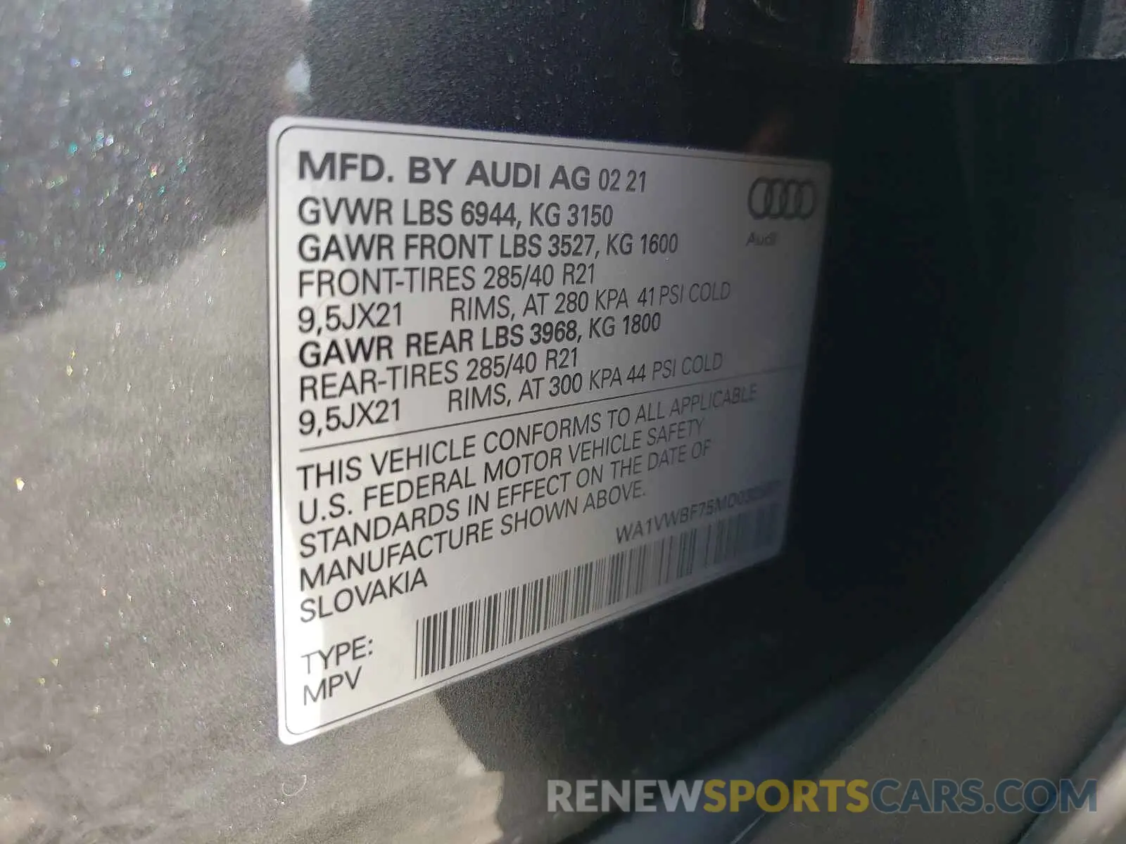 10 fotografías del automóvil dañado WA1VWBF75MD032567 AUDI SQ7 2021