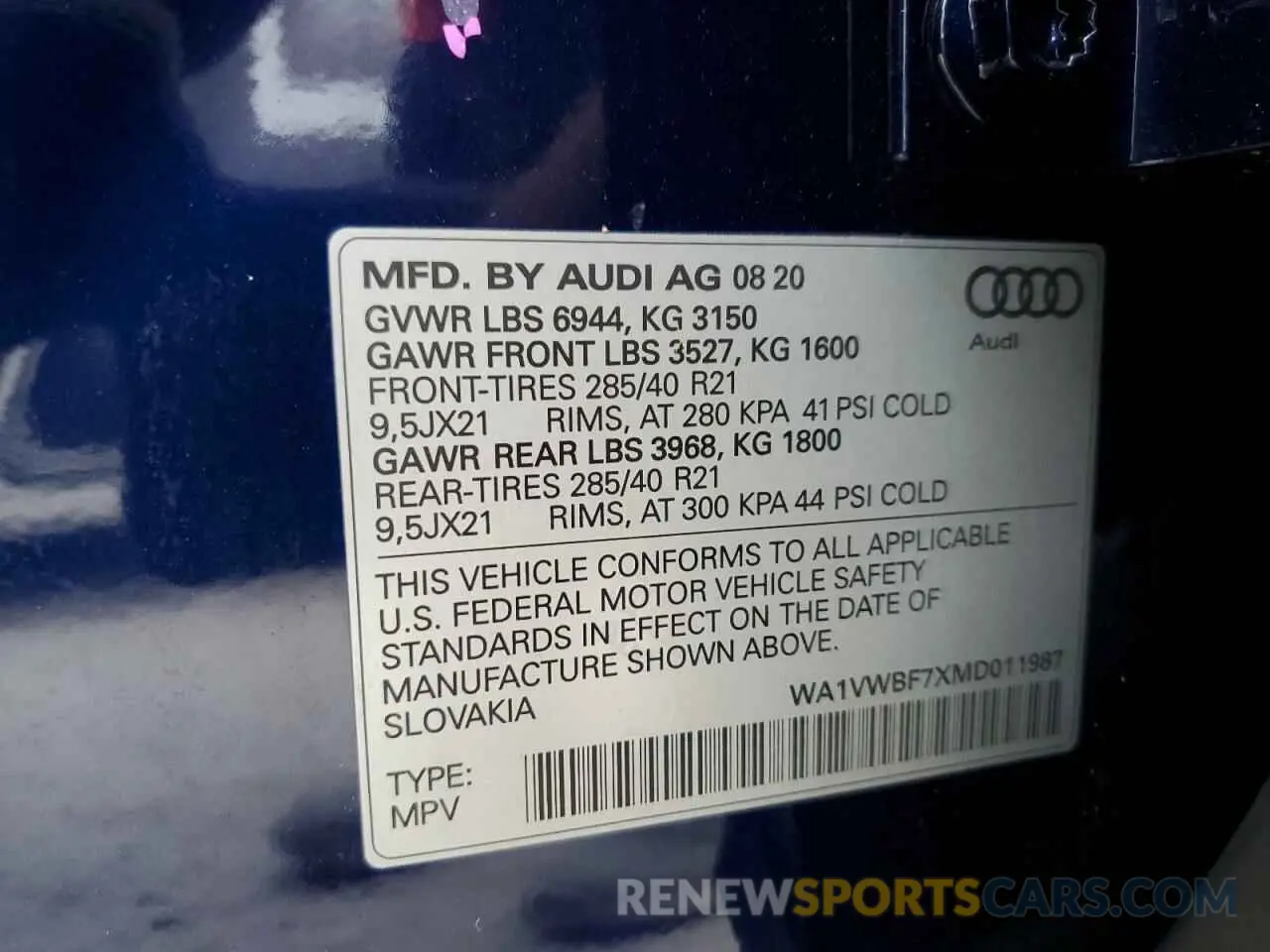 13 fotografías del automóvil dañado WA1VWBF7XMD011987 AUDI SQ7 2021