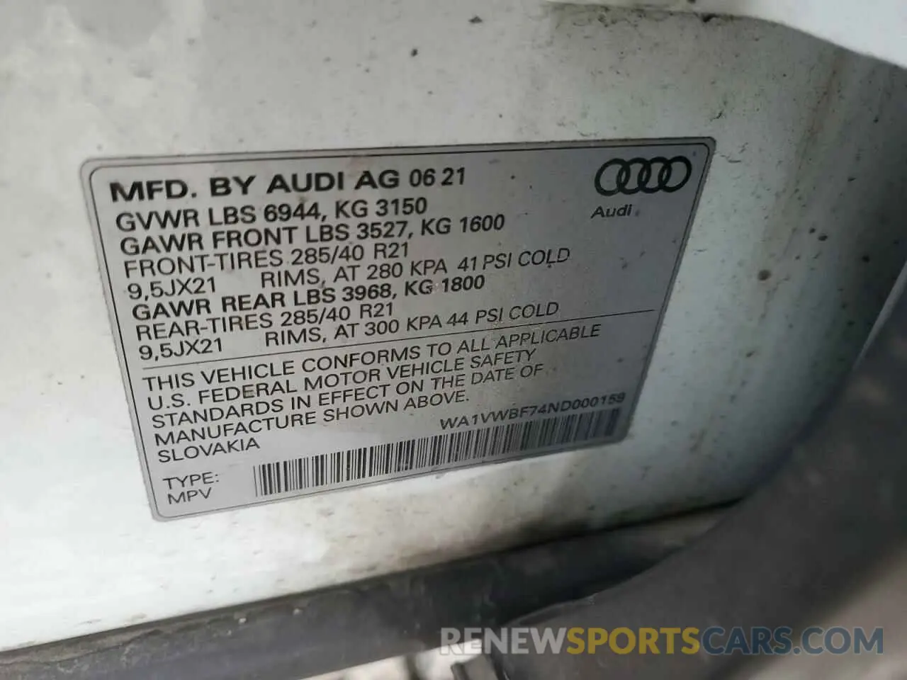 14 fotografías del automóvil dañado WA1VWBF74ND000159 AUDI SQ7 2022