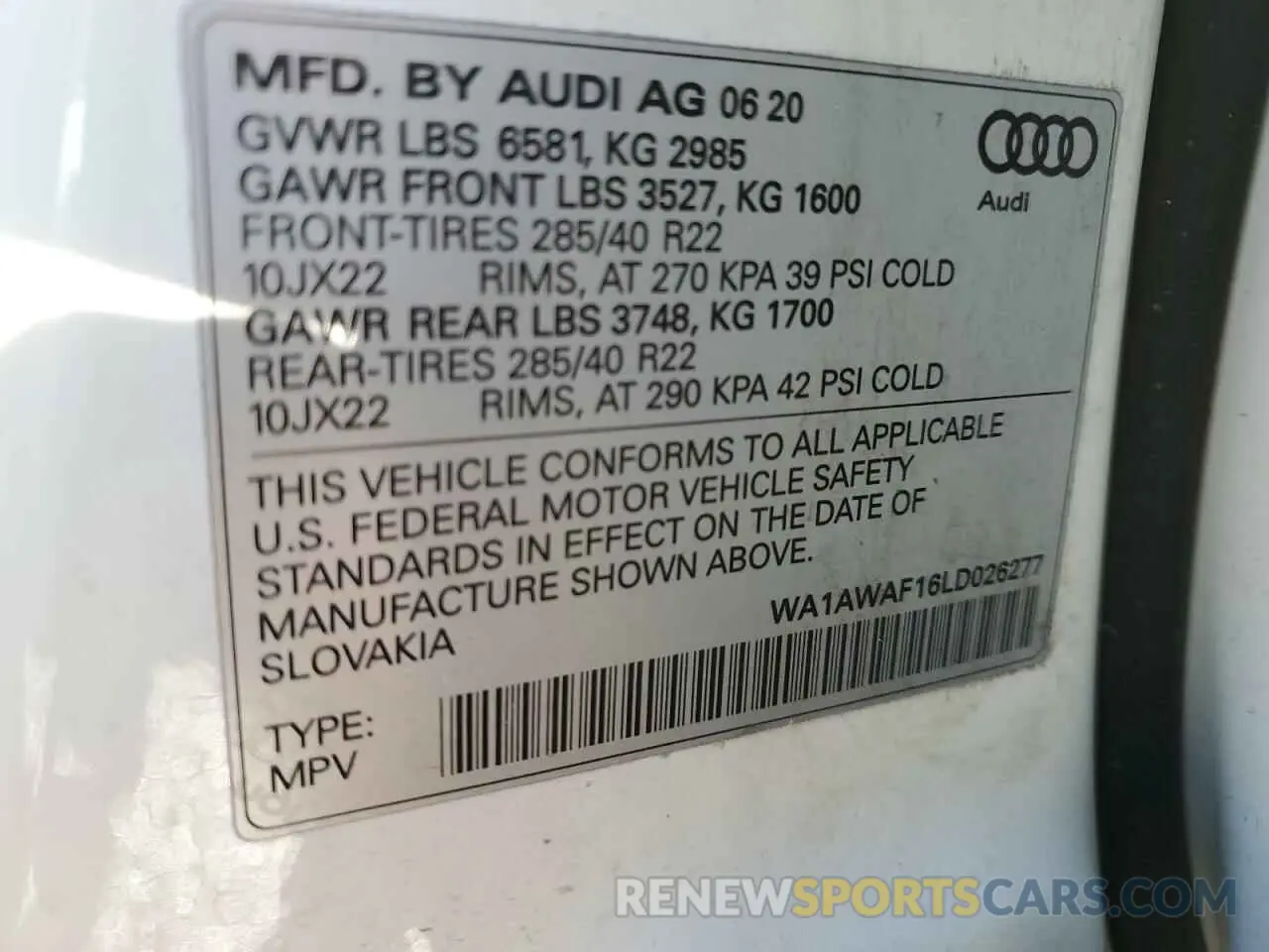13 fotografías del automóvil dañado WA1AWAF16LD026277 AUDI SQ8 2020