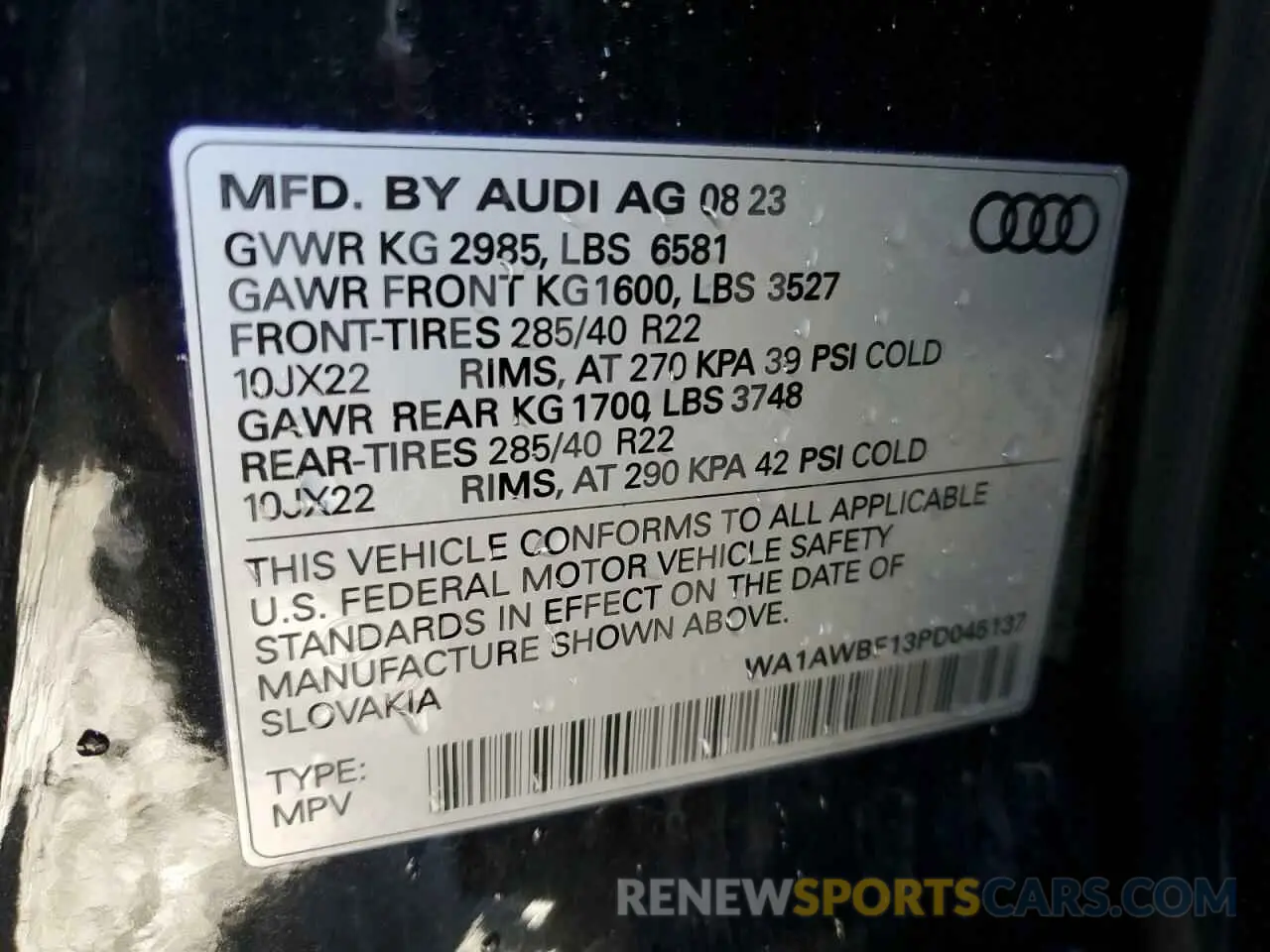 13 fotografías del automóvil dañado WA1AWBF13PD045137 AUDI SQ8 2023