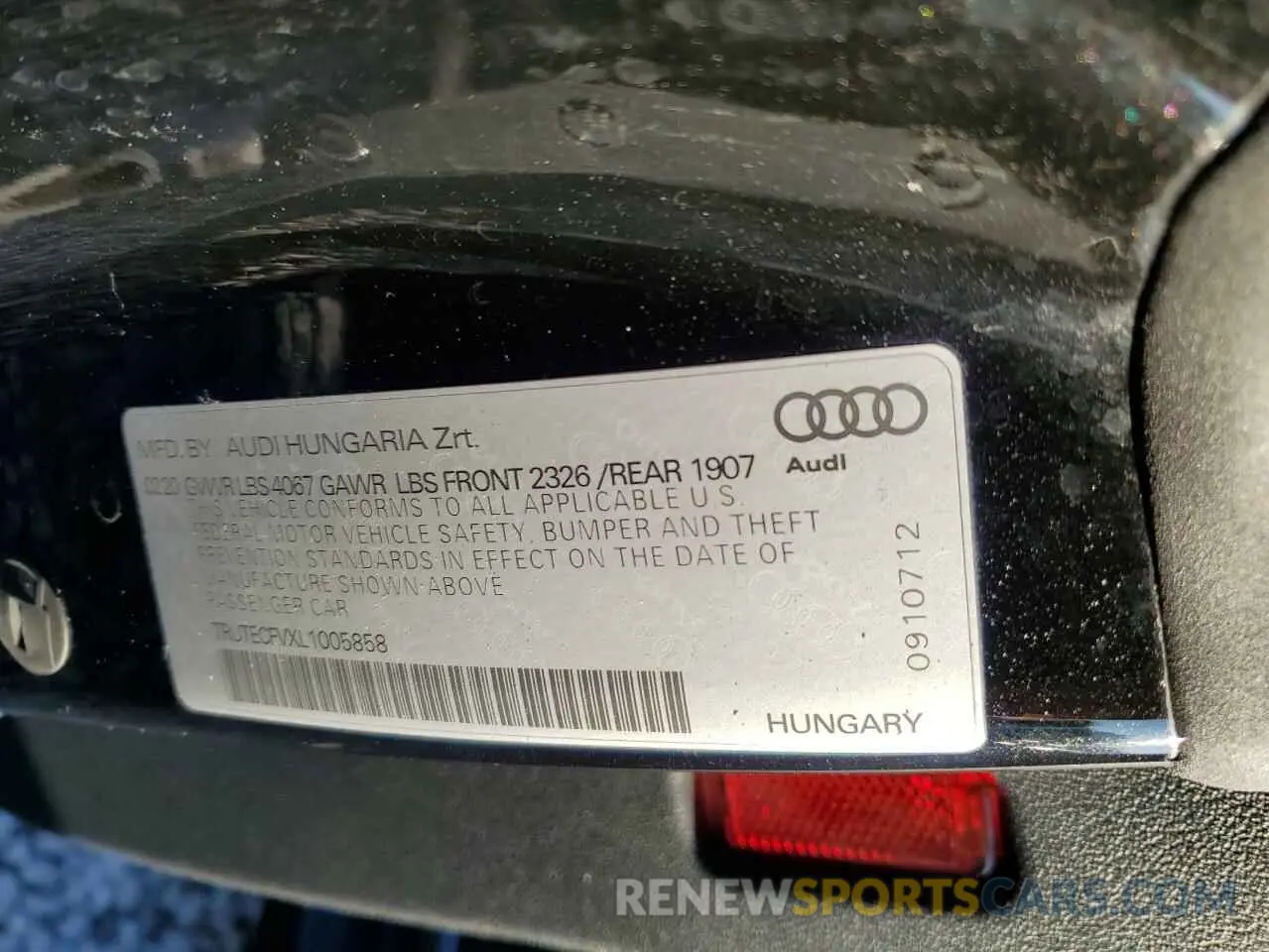 13 fotografías del automóvil dañado TRUTECFVXL1005858 AUDI TT 2020