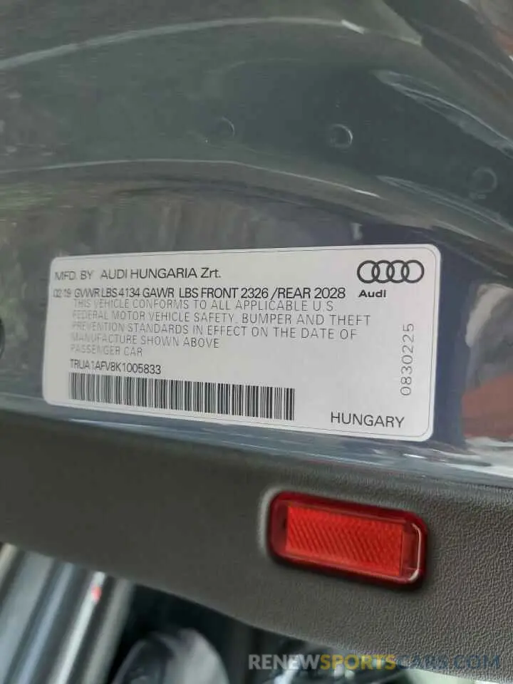 13 fotografías del automóvil dañado TRUA1AFV8K1005833 AUDI TTS 2019