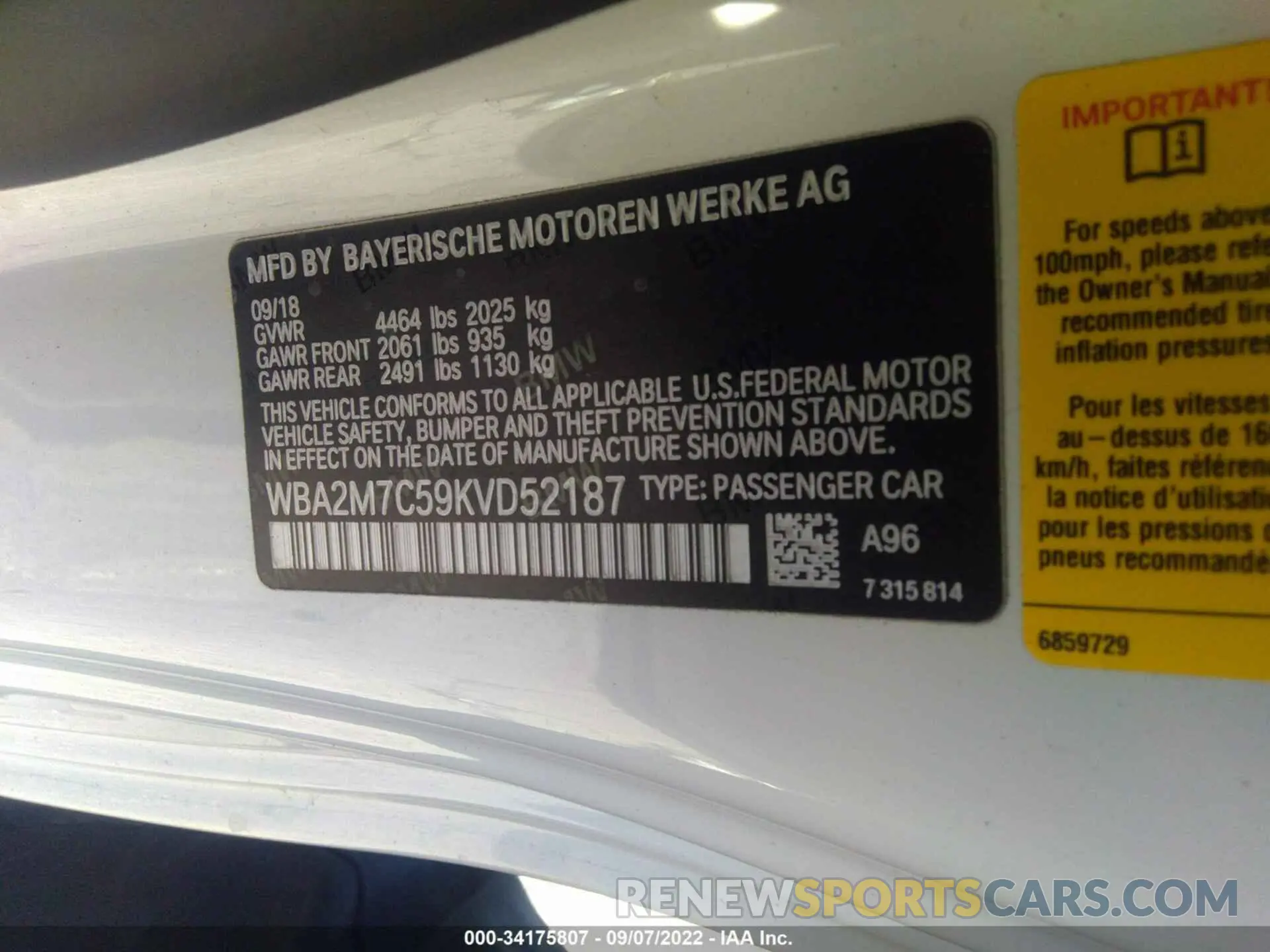 9 fotografías del automóvil dañado WBA2M7C59KVD52187 BMW 2 SERIES 2019
